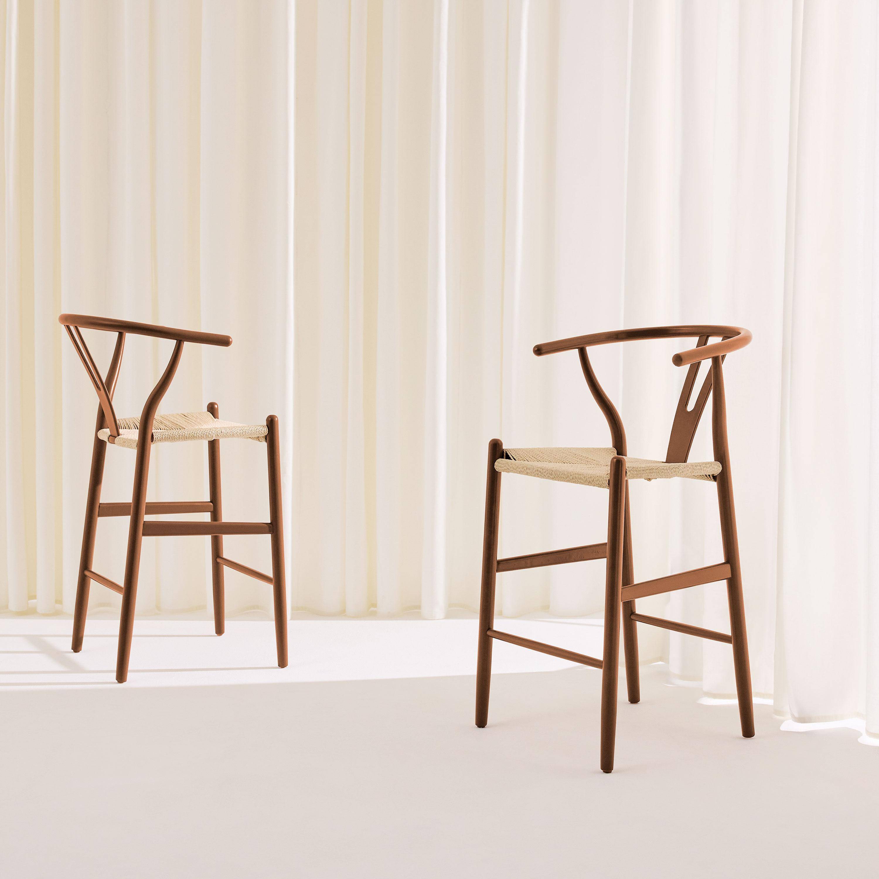 Taburete de bar vintage de madera de haya y cuerdas, set de 2 Nogal - 55x55x97 cm,sweeek,Photo3