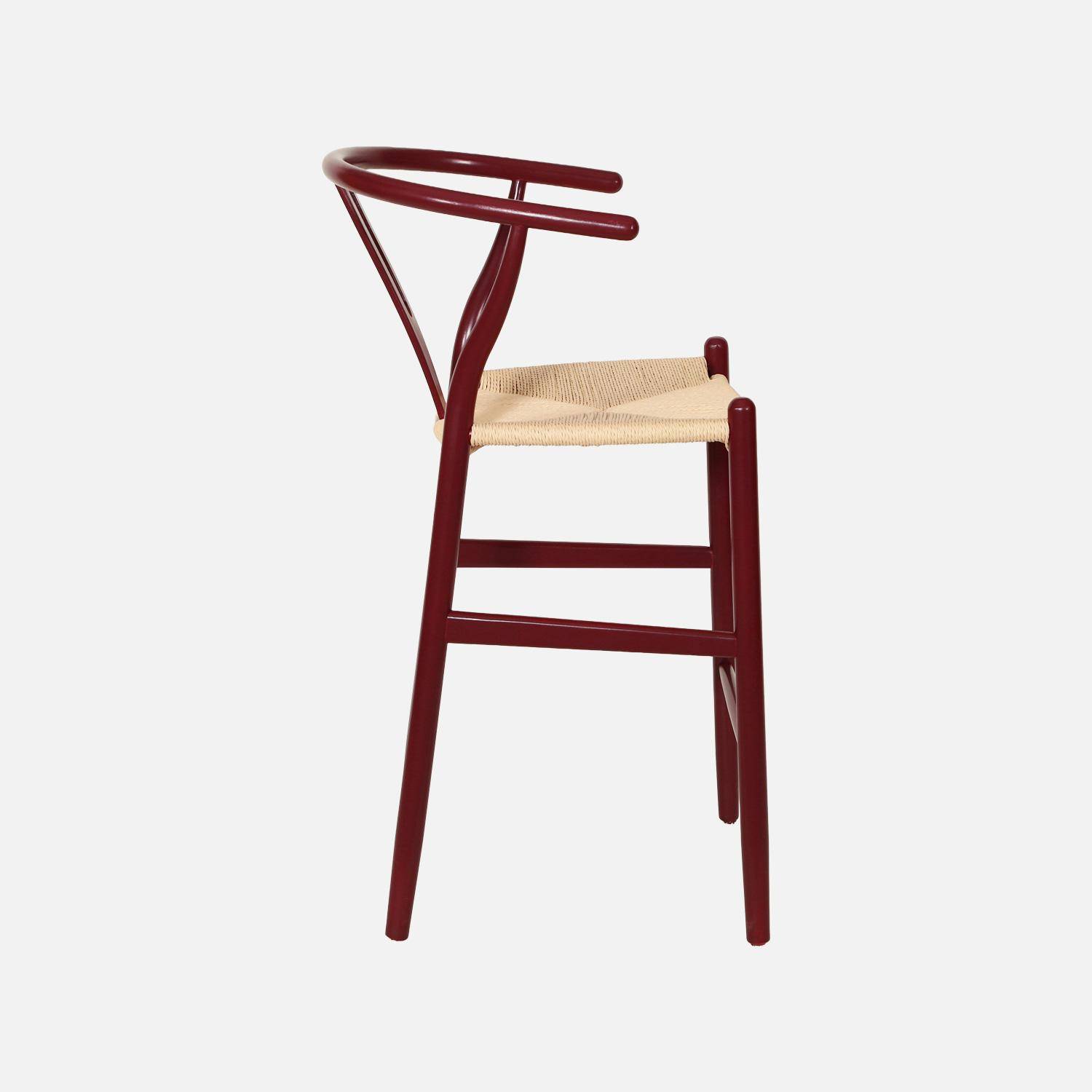 Lot de 2 tabourets de bar vintage bois de hêtre et cordes bordeaux - Cecile Photo5
