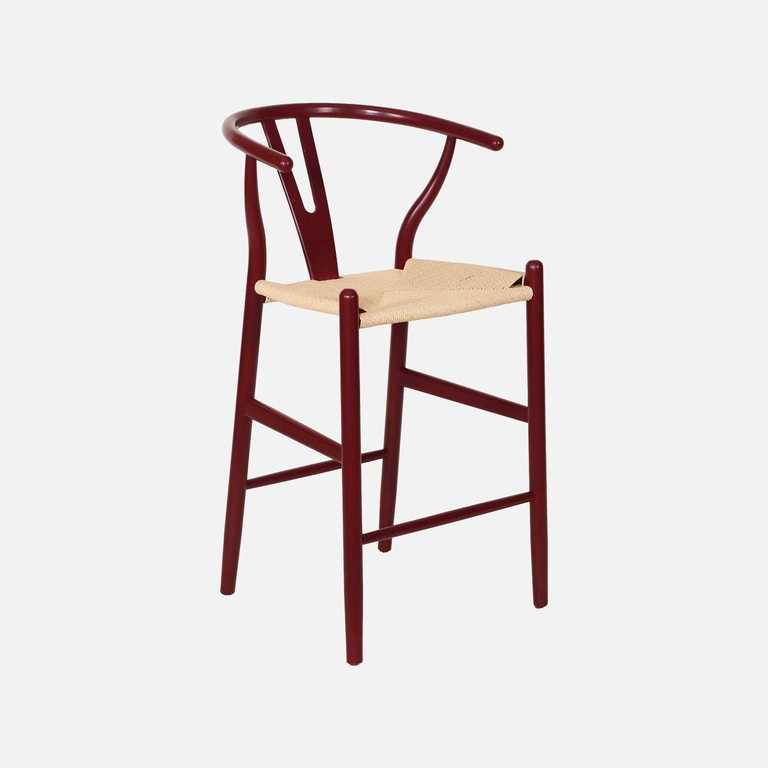 Lot de 2 tabourets de bar vintage bois de hêtre et cordes bordeaux - Cecile Photo2
