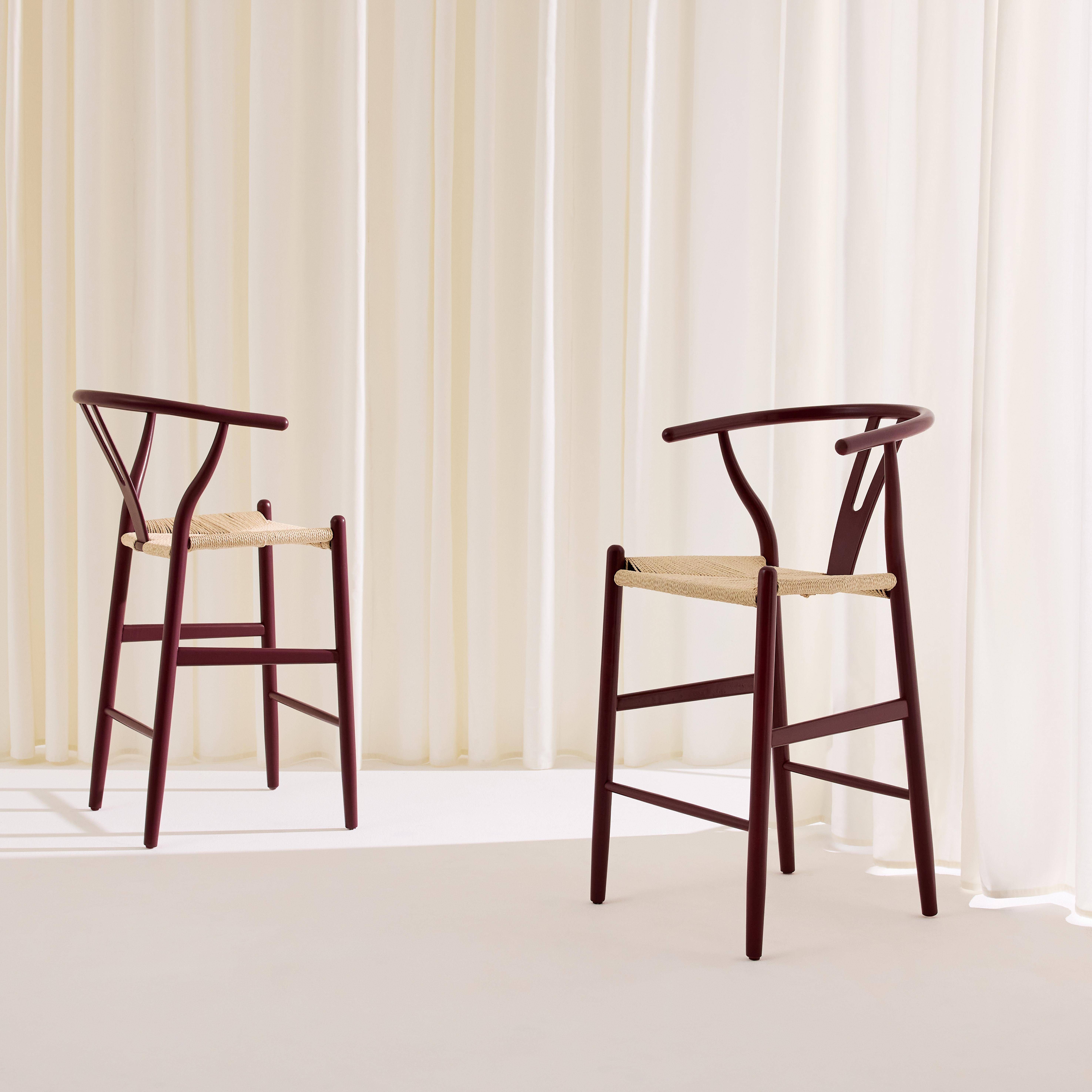 Taburete de bar vintage de madera de haya y cuerdas, set de 2 Burdeos - 55x55x97 cm Photo3