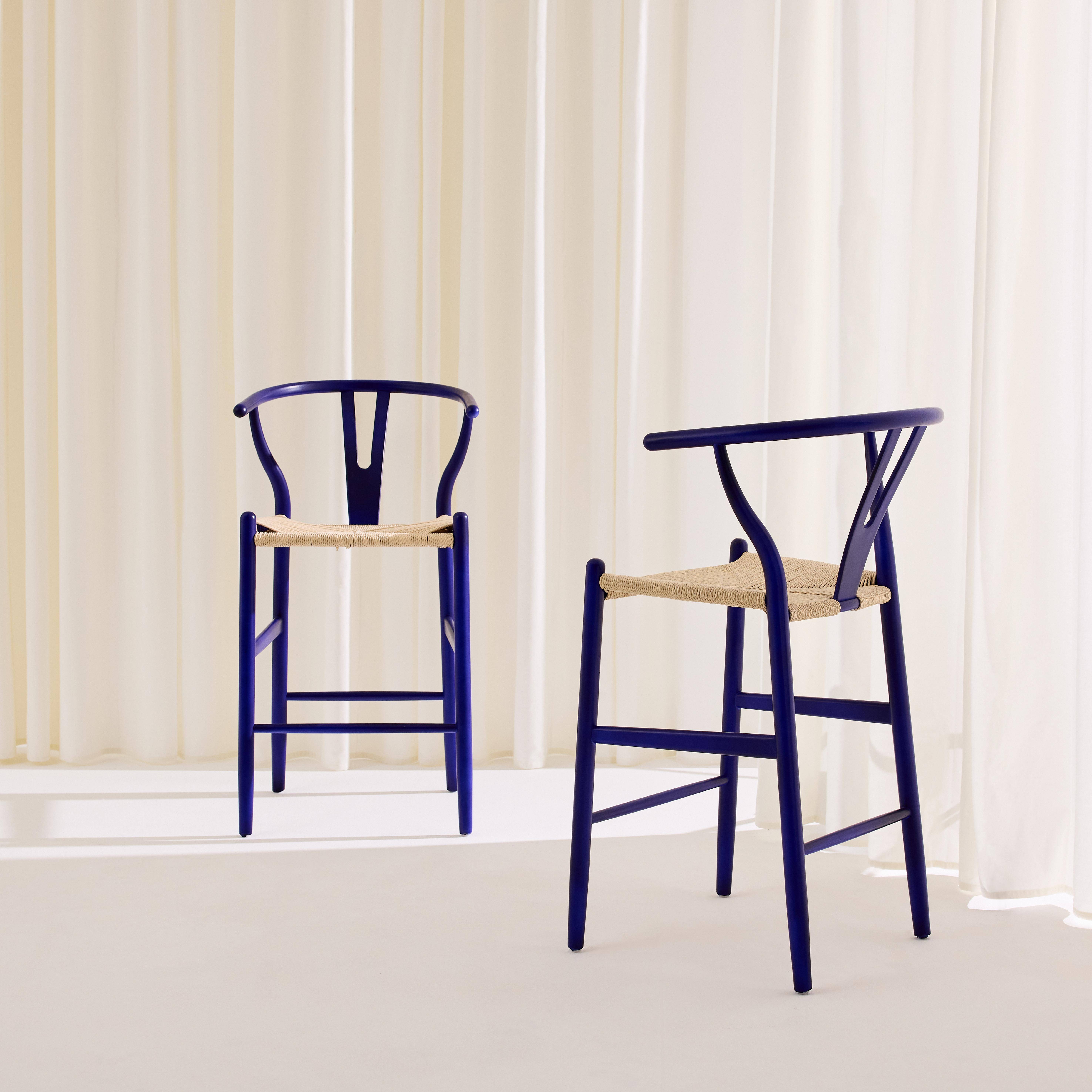 Taburete de bar vintage de madera de haya y cuerdas, set de 2 Azul - 55x55x97 cm,sweeek,Photo1