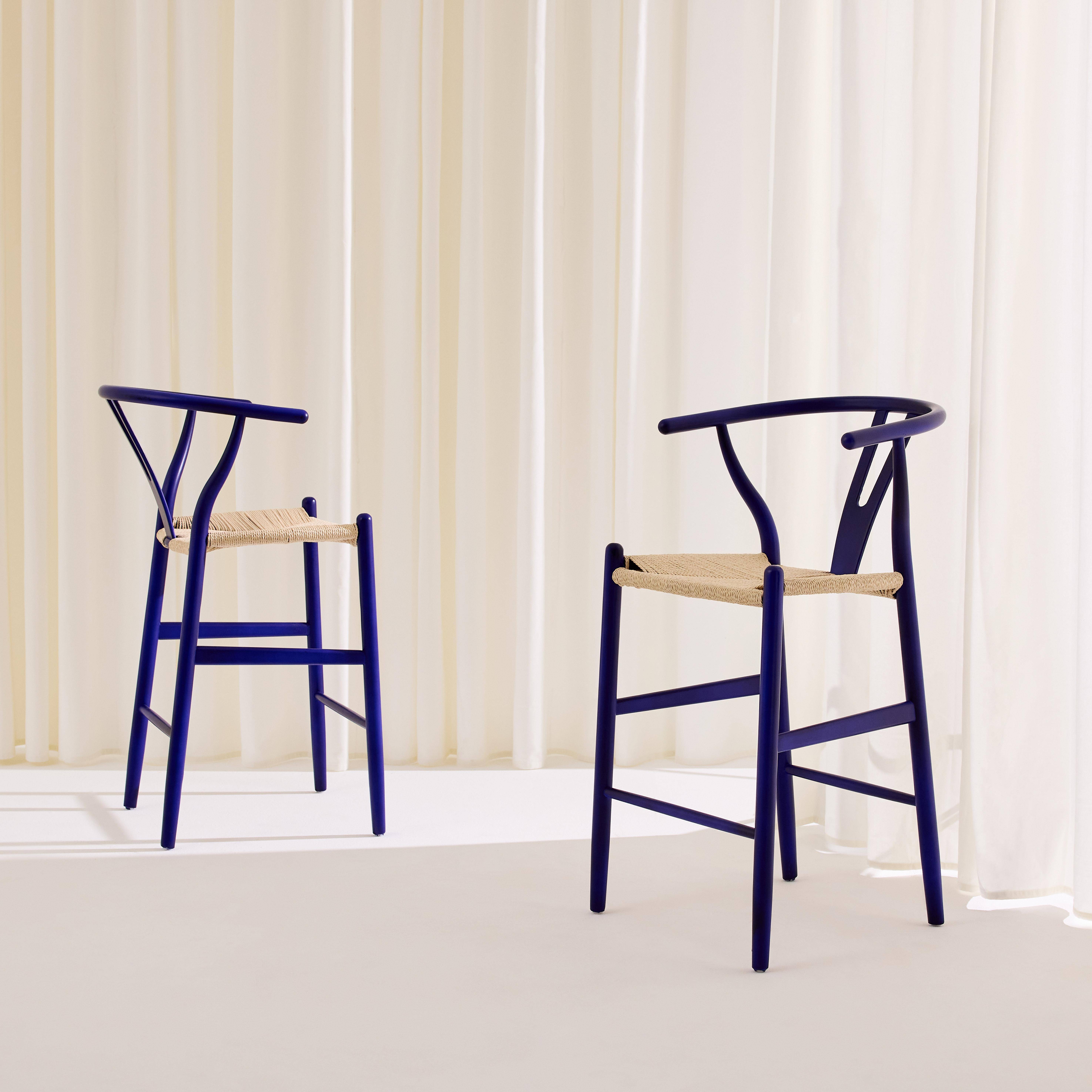 Taburete de bar vintage de madera de haya y cuerdas, set de 2 Azul - 55x55x97 cm,sweeek,Photo3