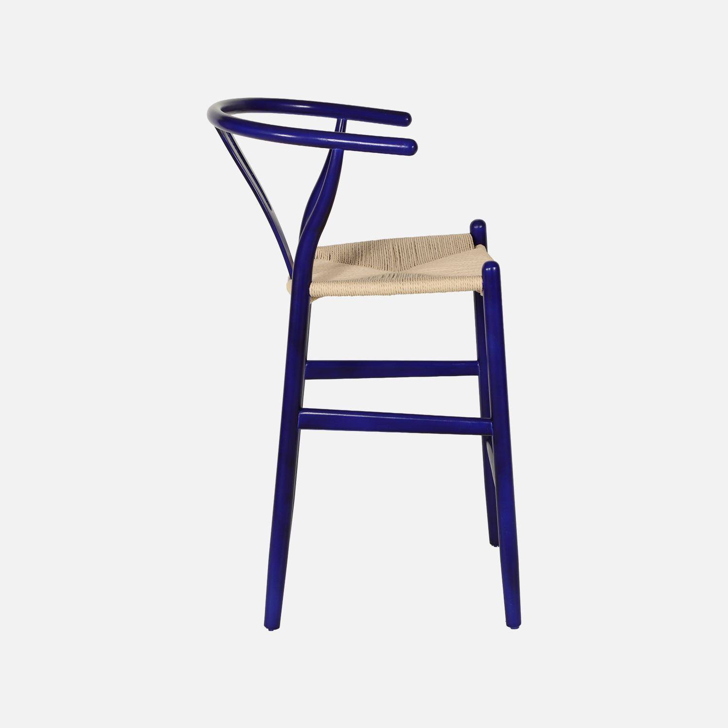Lot de 2 tabourets de bar vintage bois de hêtre et cordes bleu - Cecile Photo5