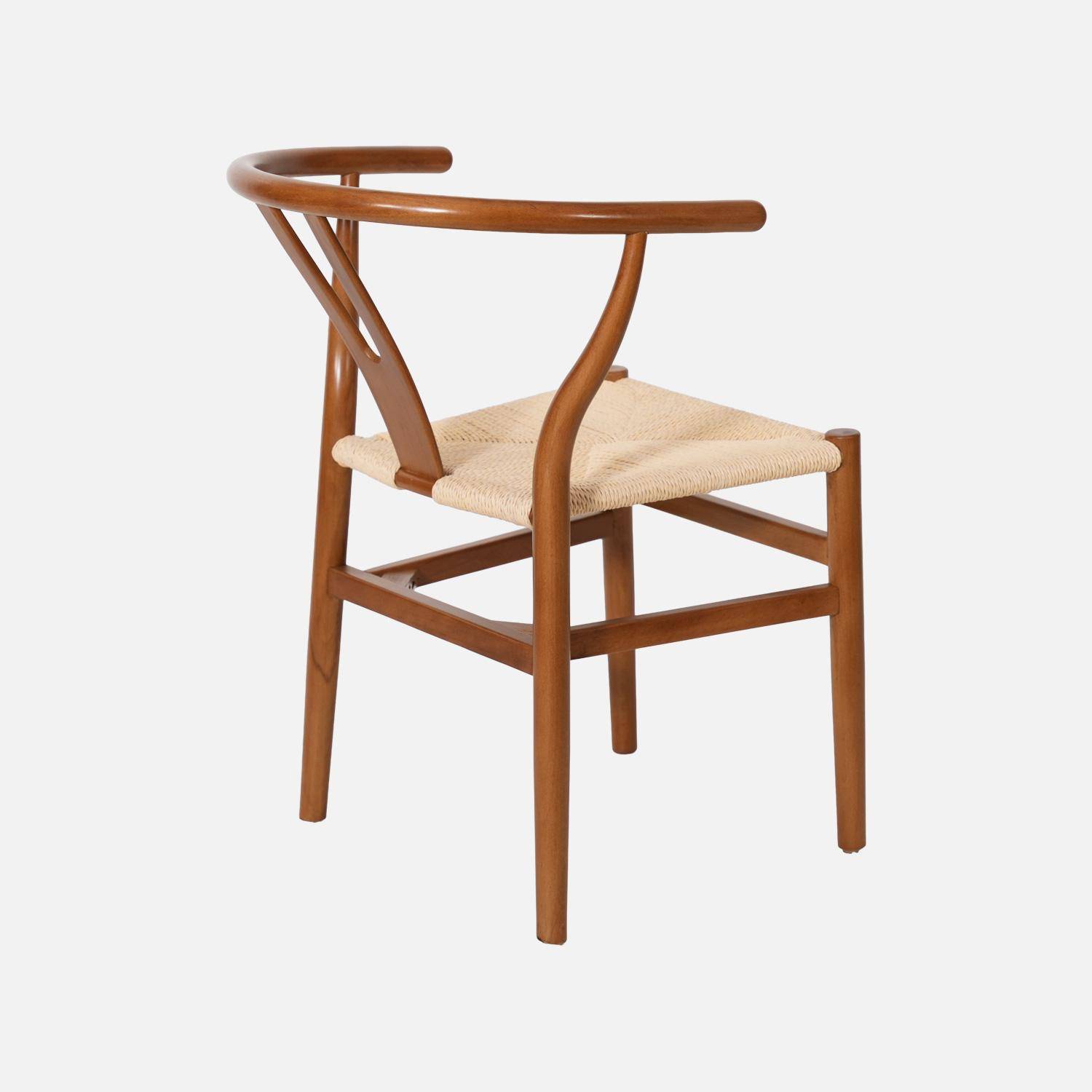 Lot de deux chaises vintage en bois d'hévéa avec assise en cordes et dossier arrondi noyer Photo5