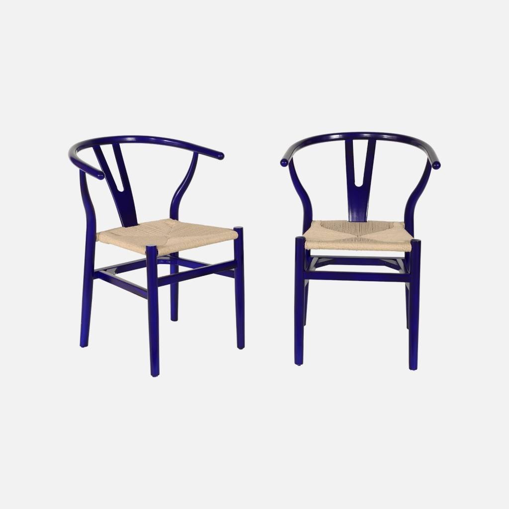 2er-Set blaue Stühle aus Buche mit Seilbespannung