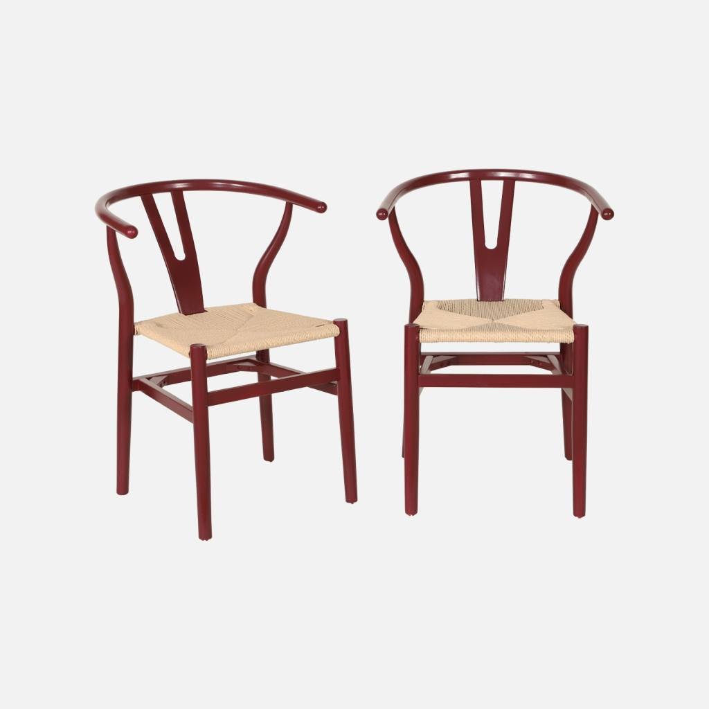 Chaise en bois assise en cordes (lot de 2) bordeaux