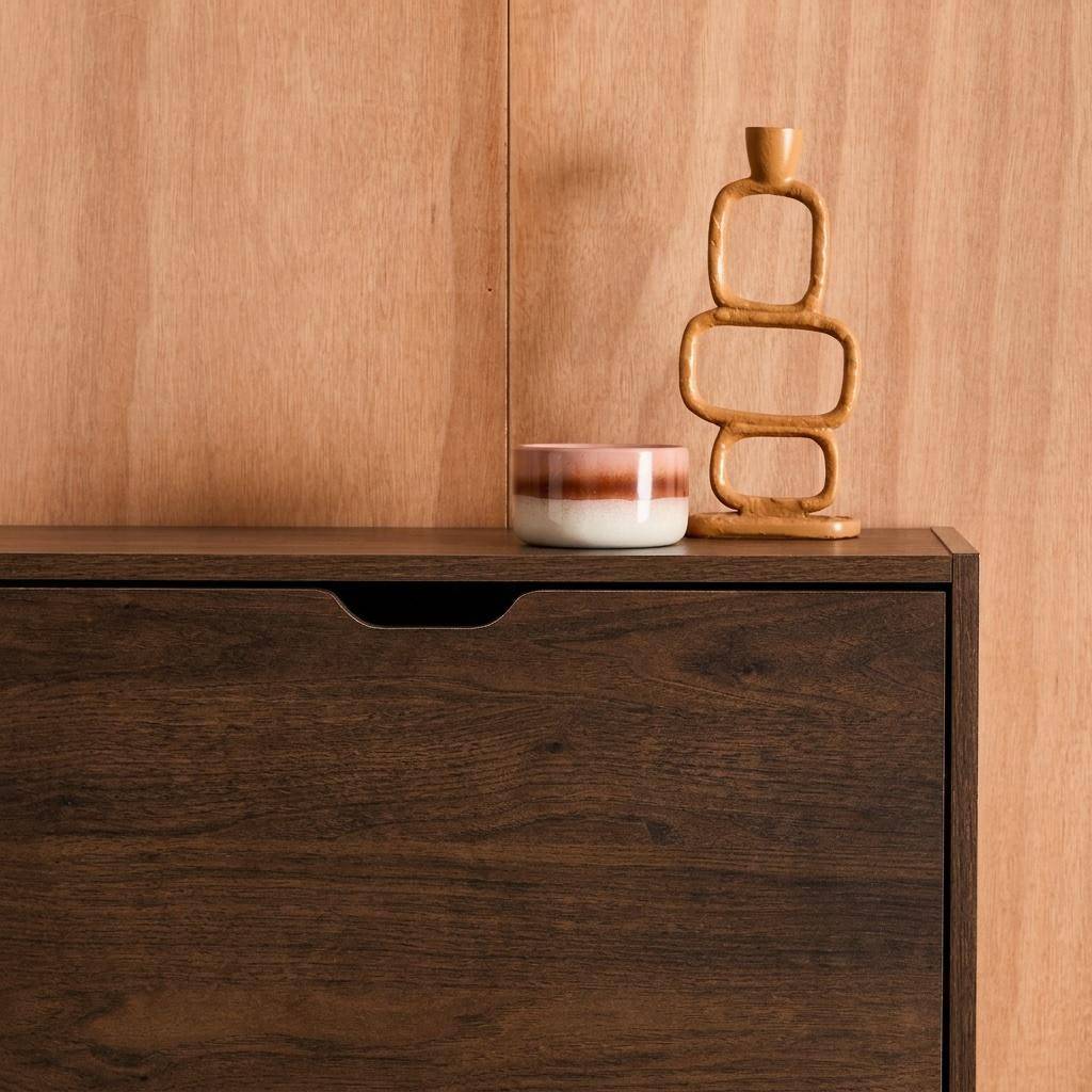 Sapateira com efeito madeira com 3 gavetas, Shooz, Madeira de nogueira, 60x23.5x119.5 cm Photo4