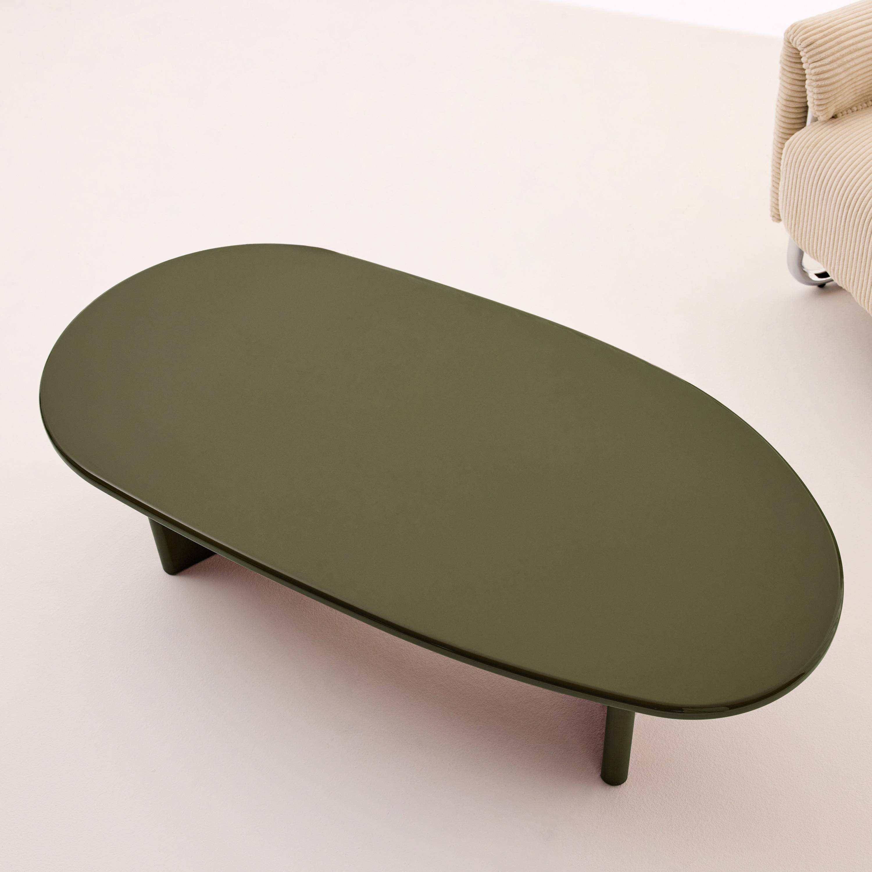 Tavolino basso ovale finitura lucida, Rumi, Verde kaki, 120x60x35 cm,sweeek,Photo2