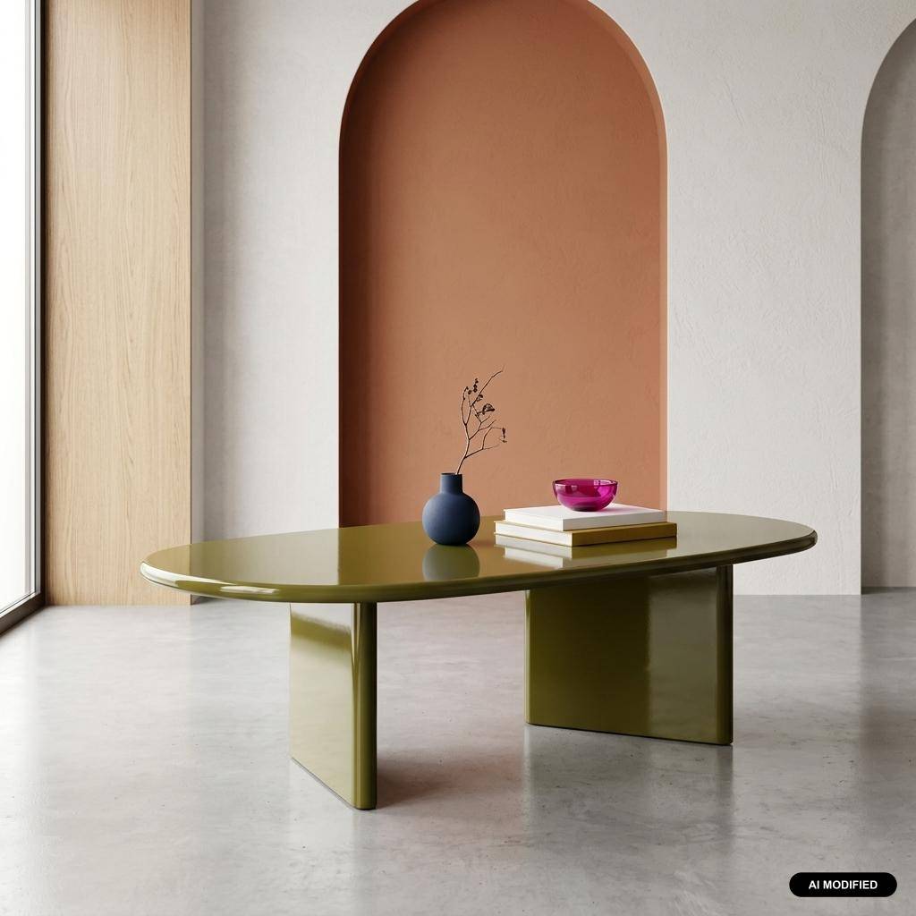 Table basse ovale finition glossy kaki - Rumi Photo1