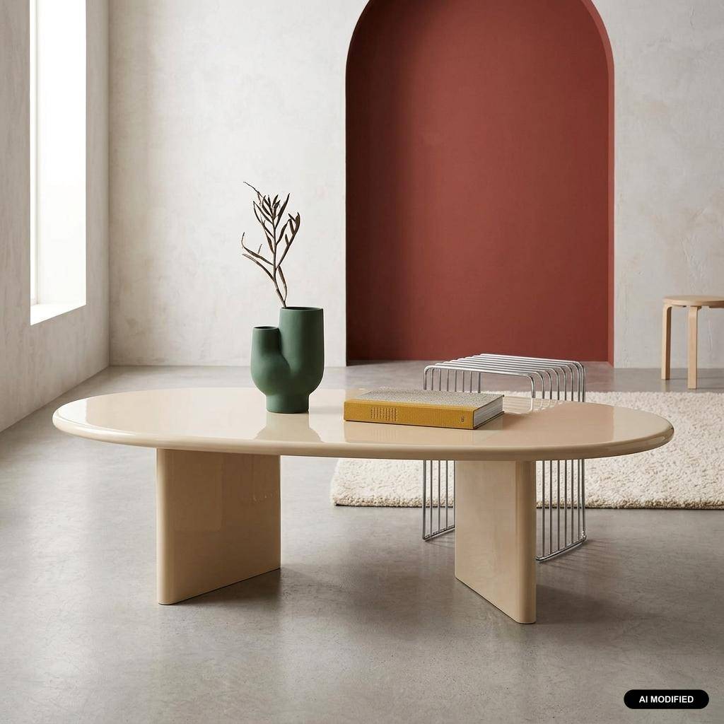 Table basse ovale finition glossy crème - Rumi Photo1