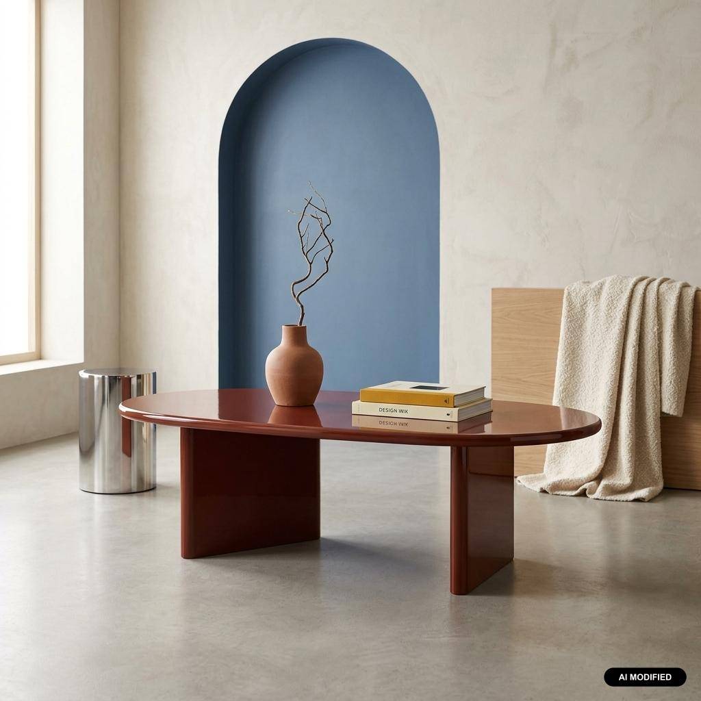 Mesa de centro ovalada acabado brillante, Rumi, Burdeos, 120x60x35 cm Photo1