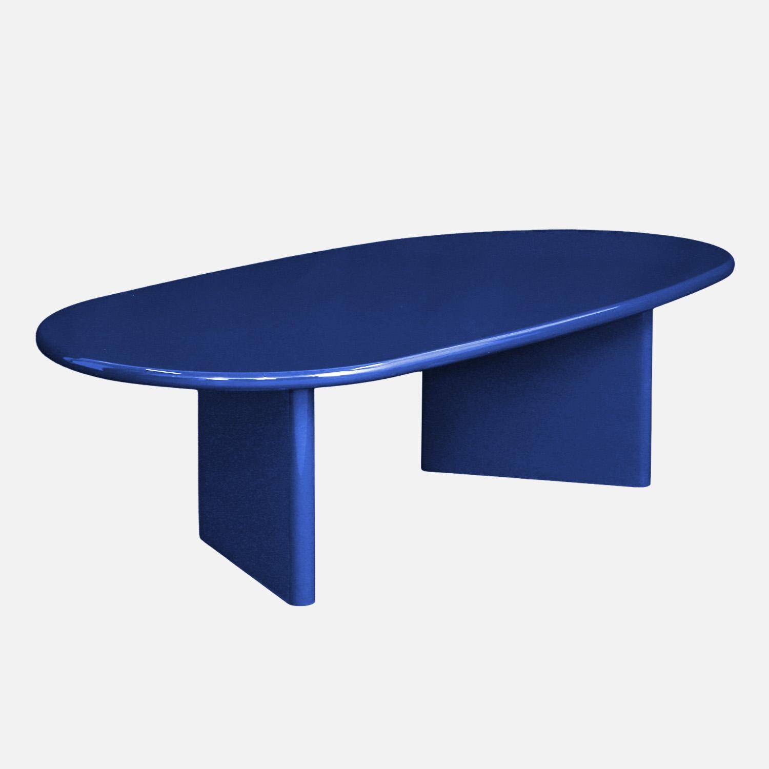 Mesa de centro oval com efeito brilhante, Rumi, Azul, 120x60x35 cm,sweeek,Photo2