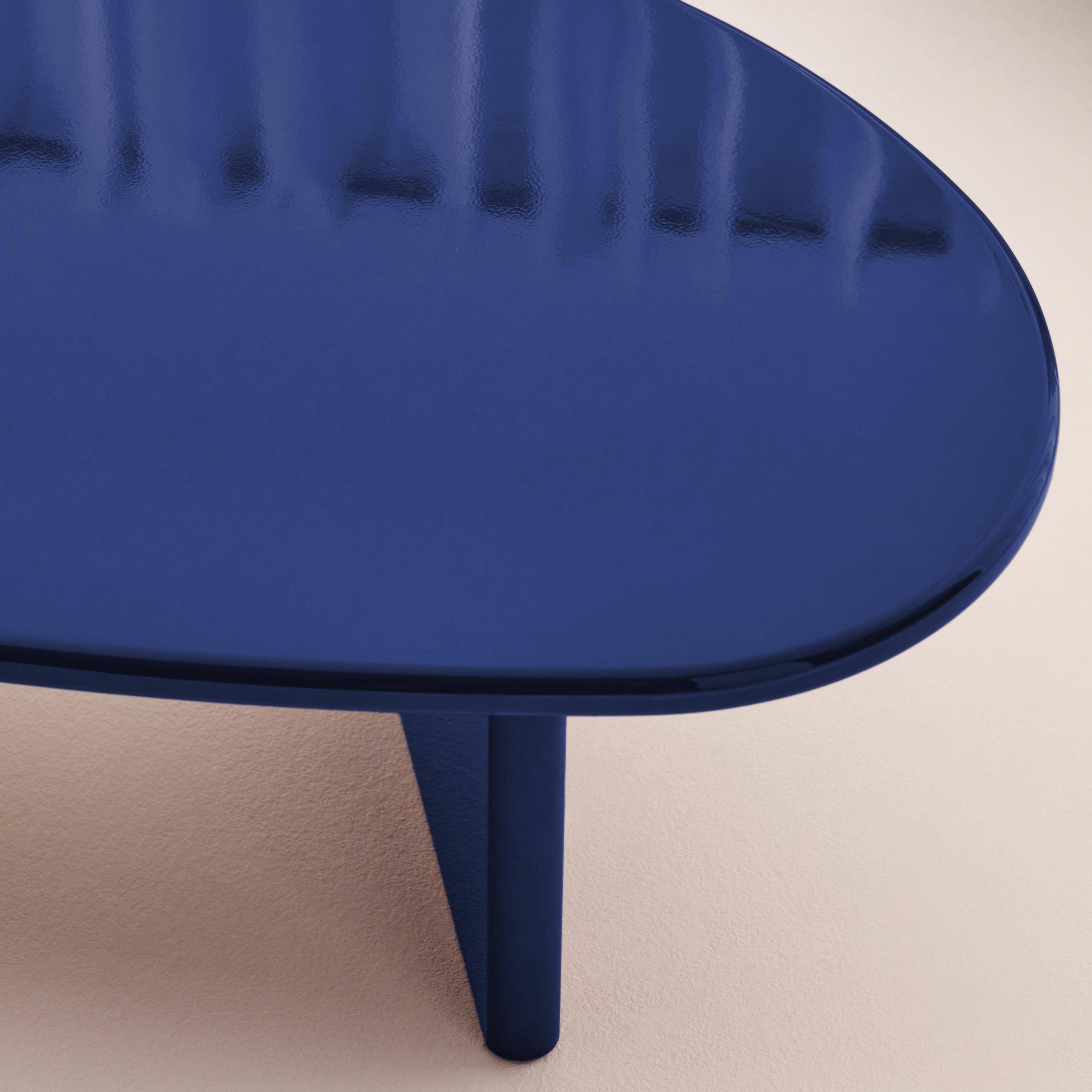 Tavolino basso ovale finitura lucida, Rumi, Blu, 120x60x35 cm Photo3