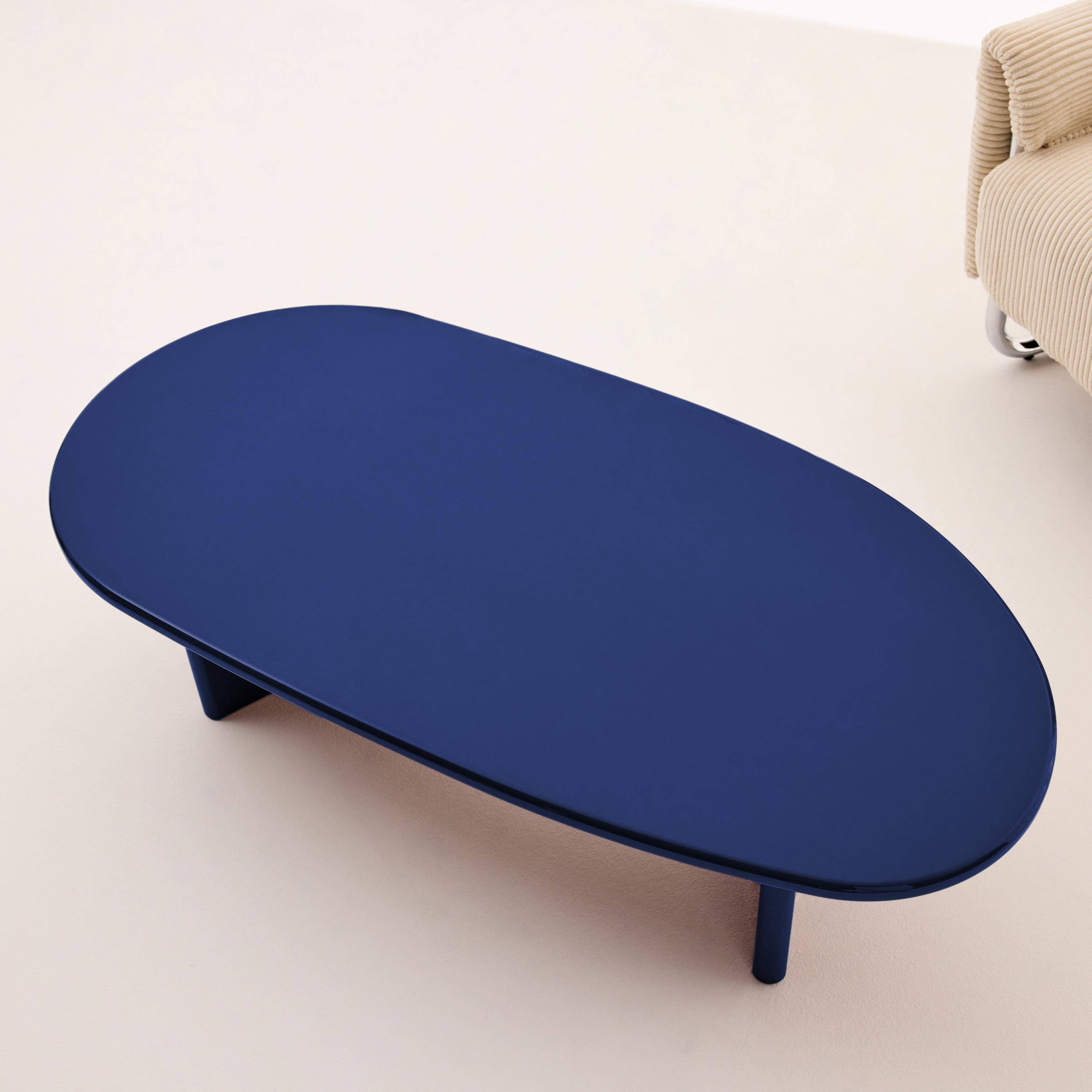 Tavolino basso ovale finitura lucida, Rumi, Blu, 120x60x35 cm,sweeek,Photo2