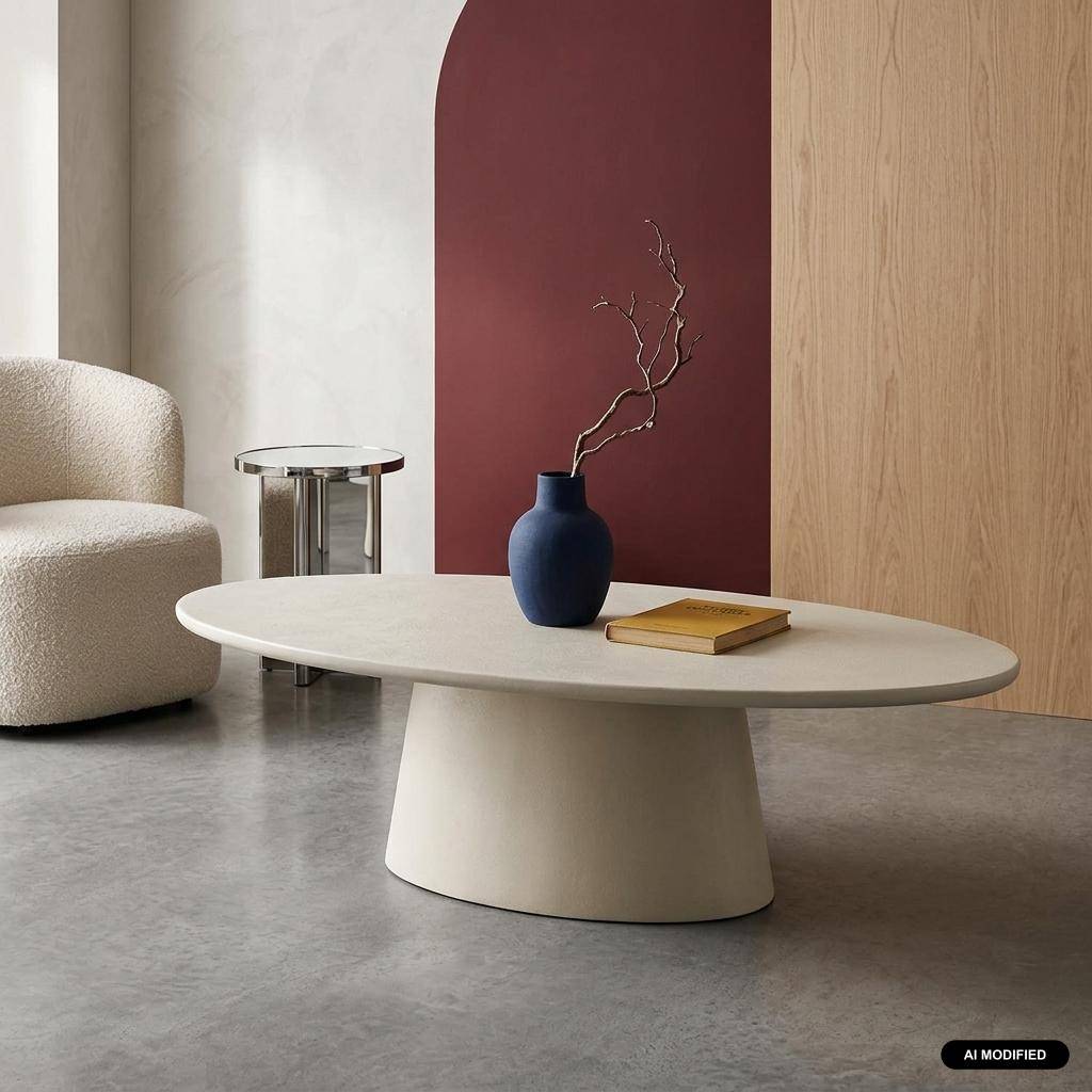 Salontafel met betonlook afwerking ovaal wit - Nell Photo1