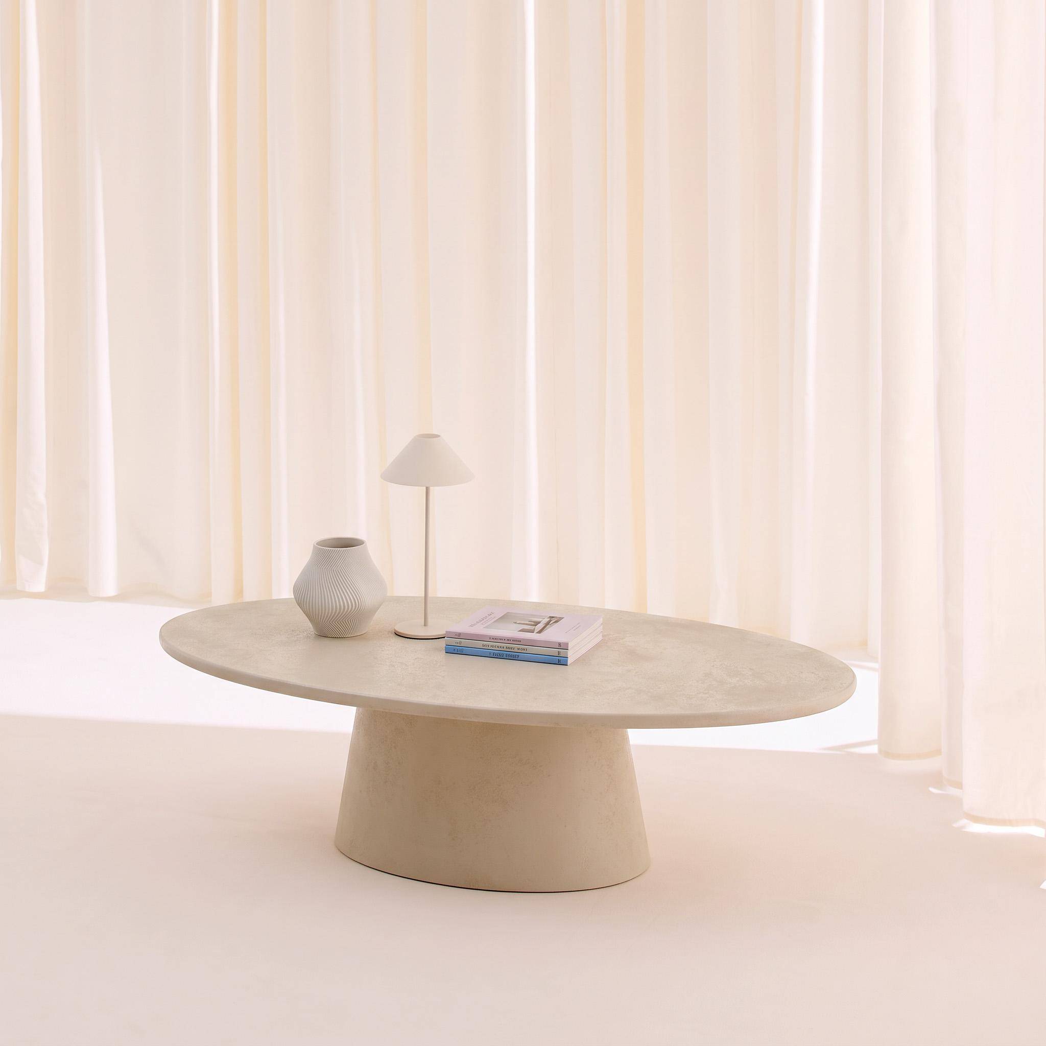 Table basse ovale finition effet béton blanc - Nell,sweeek,Photo2