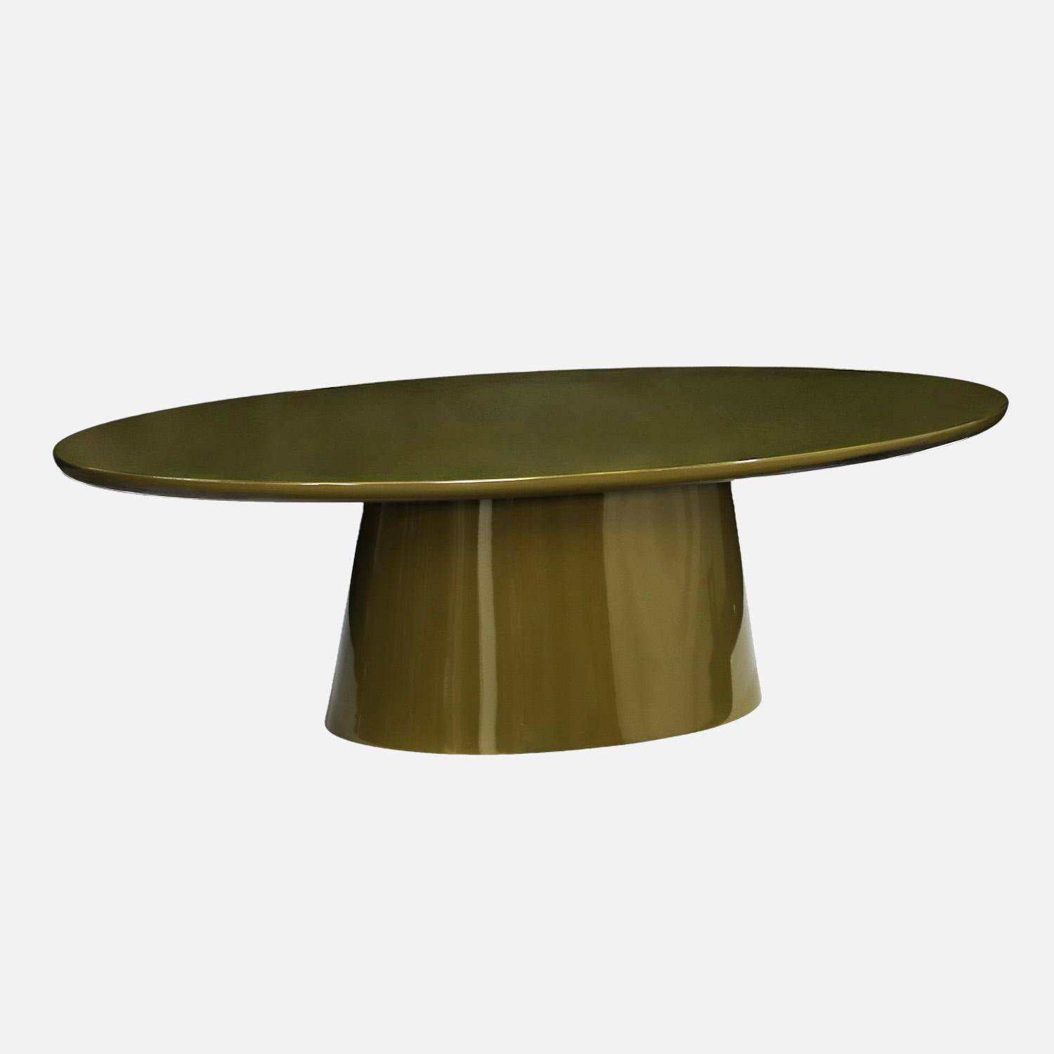 Mesa de centro oval com efeito brilhante, Nell, Verde caqui, 120x60x35 cm,sweeek,Photo2