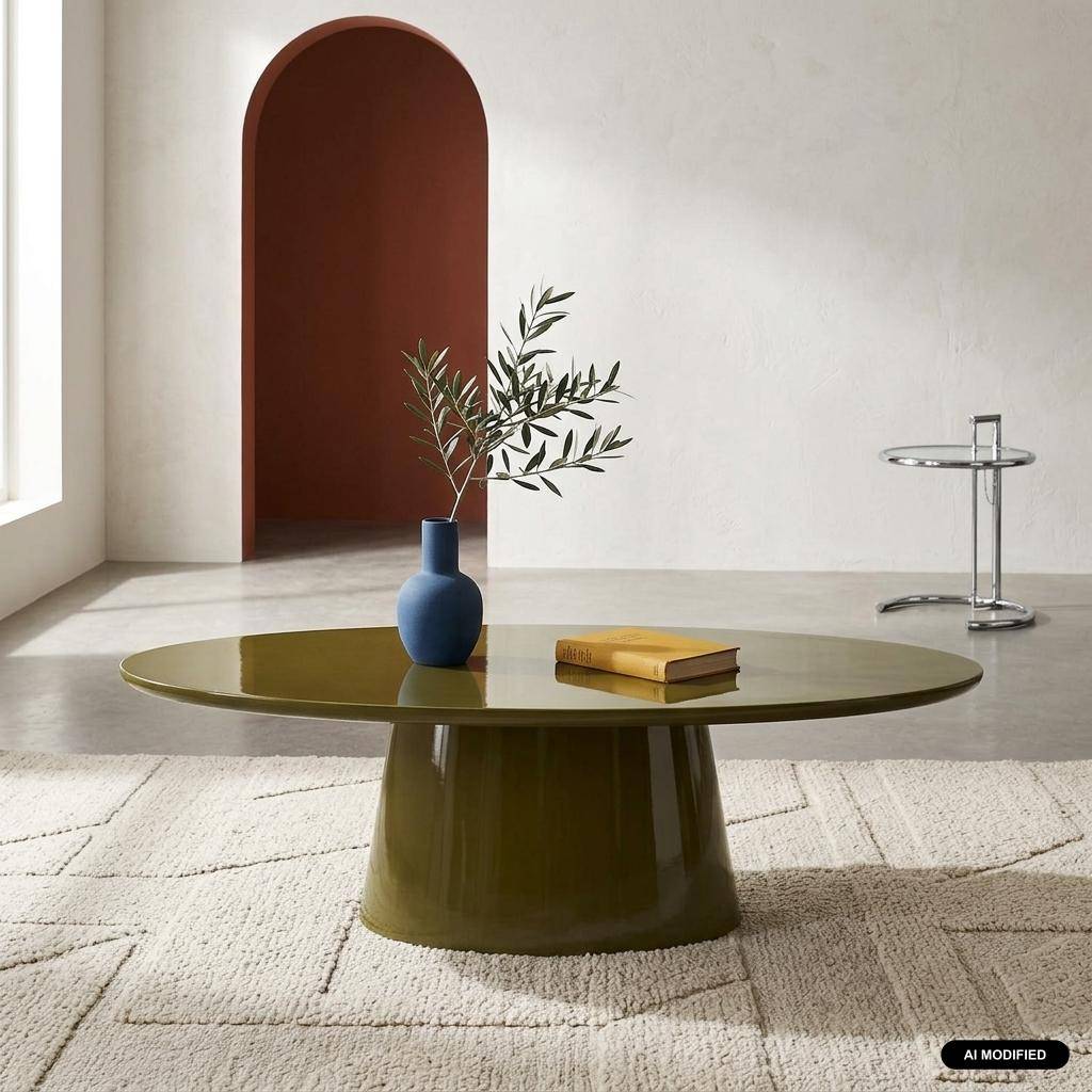 Mesa de centro oval com efeito brilhante, Nell, Verde caqui, 120x60x35 cm Photo1