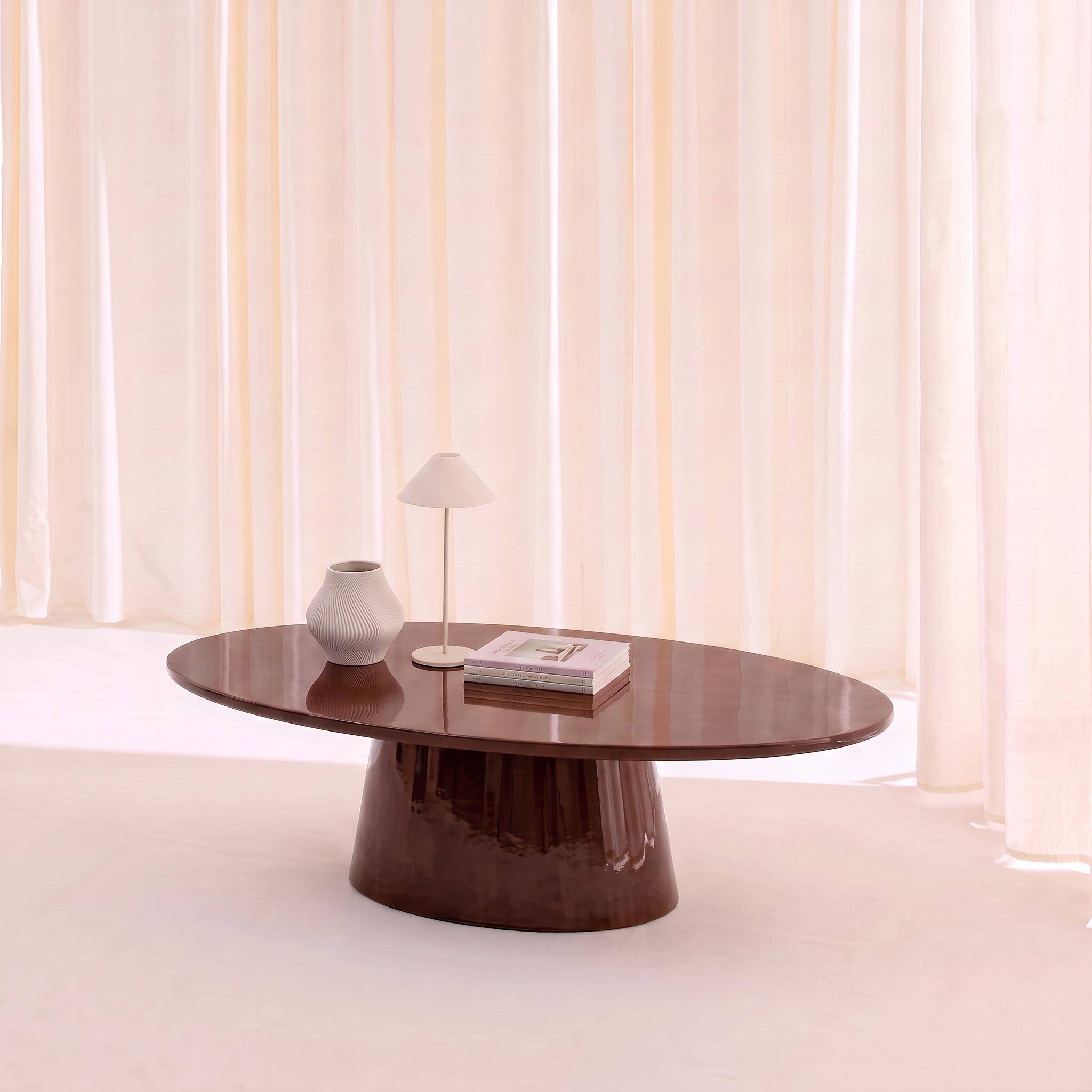Table basse ovale finition glossy bordeaux - Nell Photo2