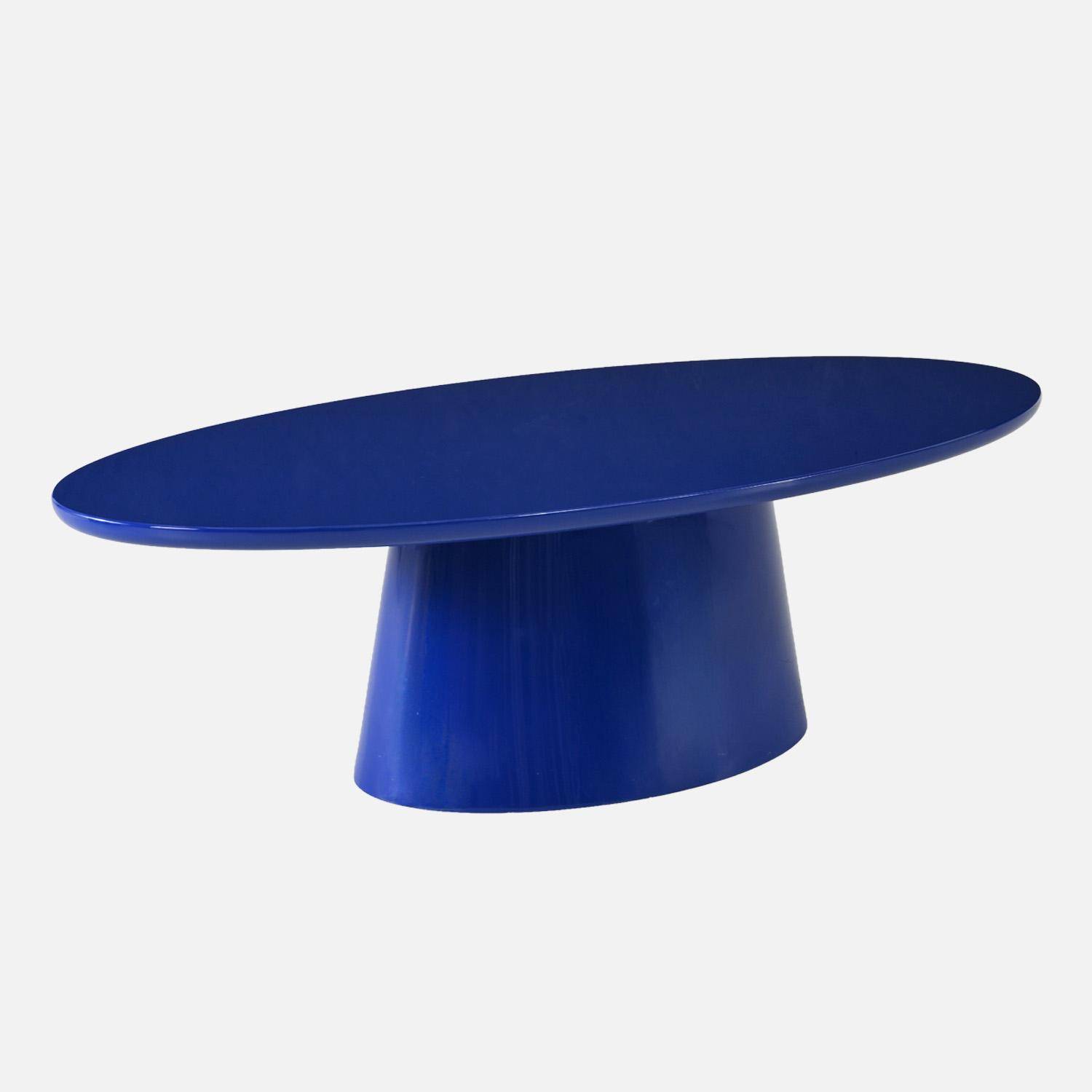 Mesa de centro oval com efeito brilhante, Nell, Azul, 120x60x35 cm,sweeek,Photo2