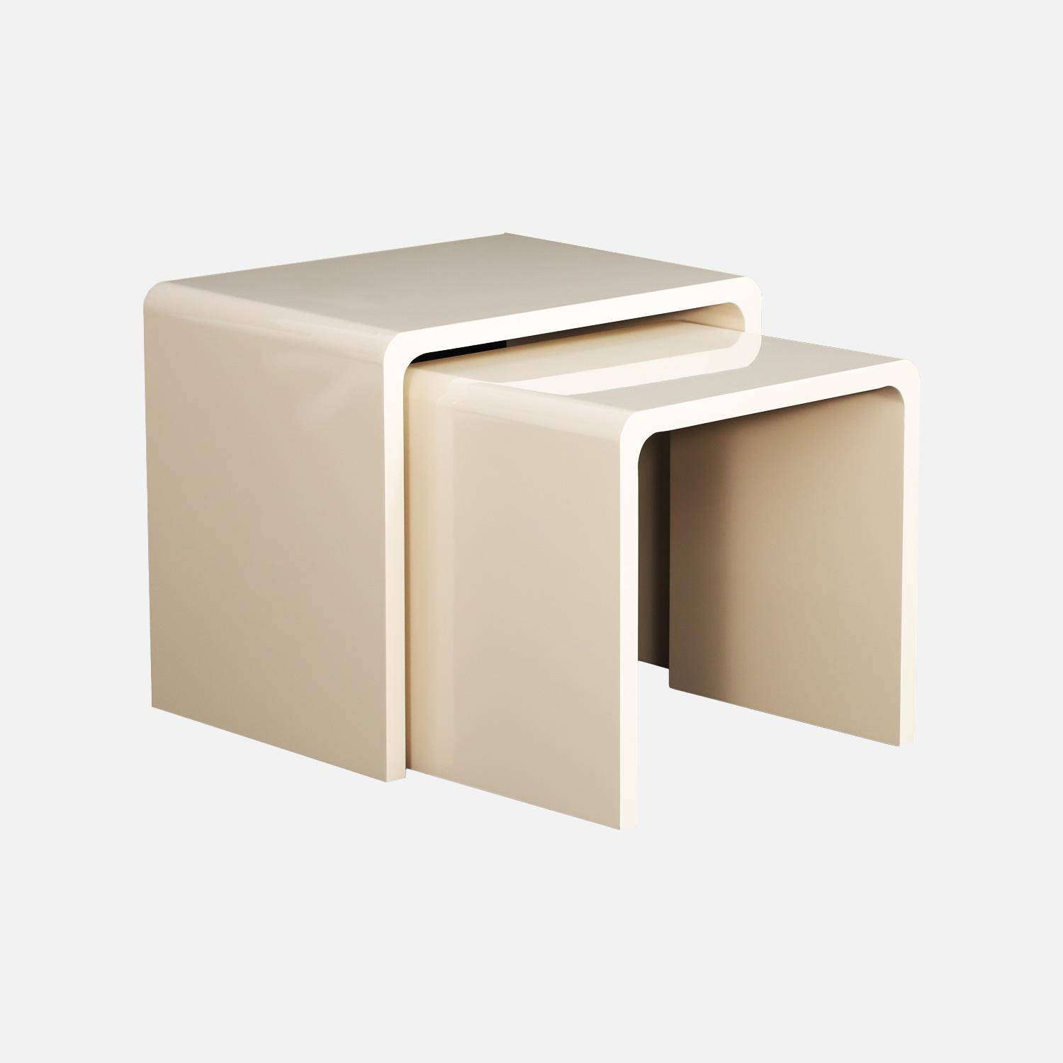 Lot de 2 tables gigognes finition glossy crème - Nola,sweeek,Photo2