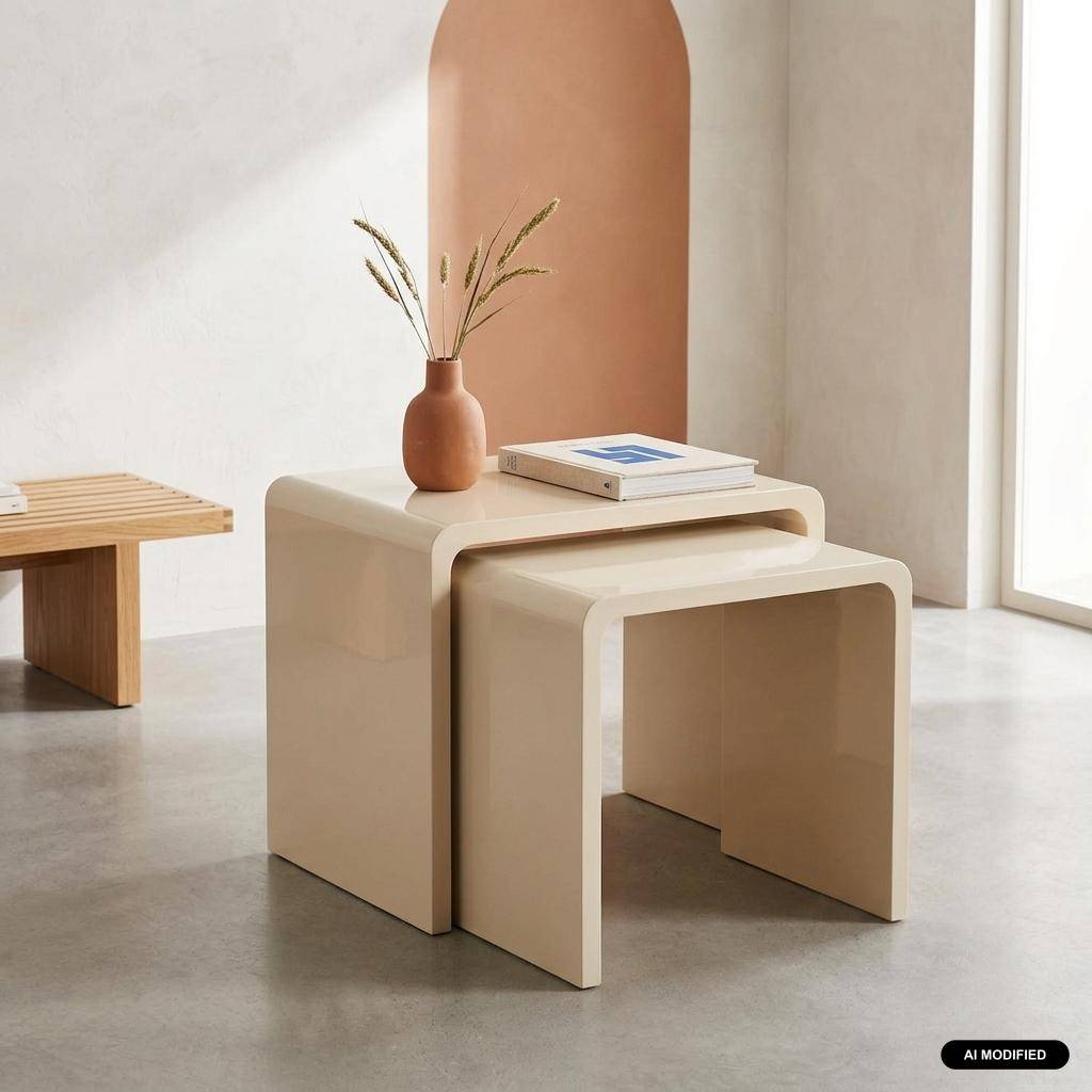 Lot de 2 tables gigognes finition glossy crème - Nola Photo1
