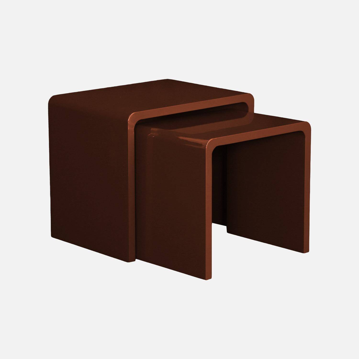 Lot de 2 tables gigognes finition glossy bordeaux - Nola,sweeek,Photo2
