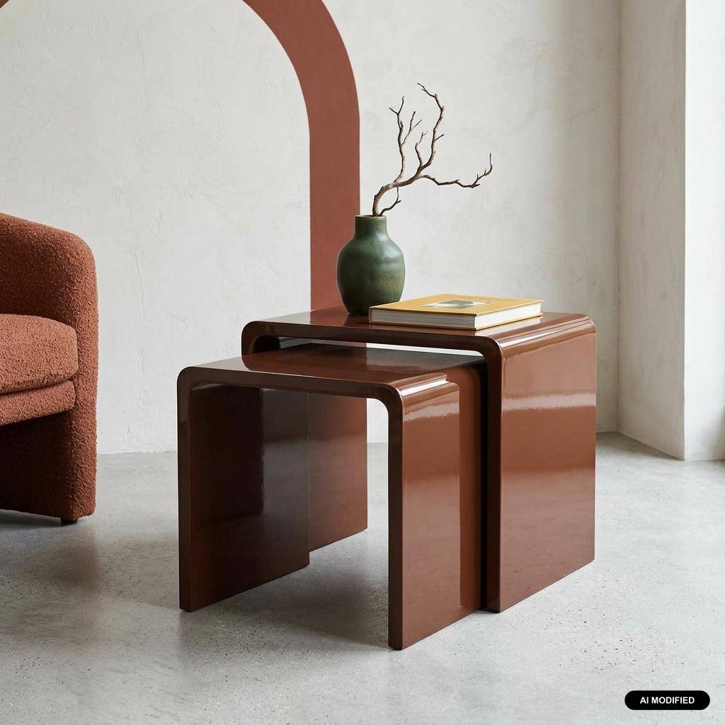Lot de 2 tables gigognes finition glossy bordeaux - Nola,sweeek,Photo1