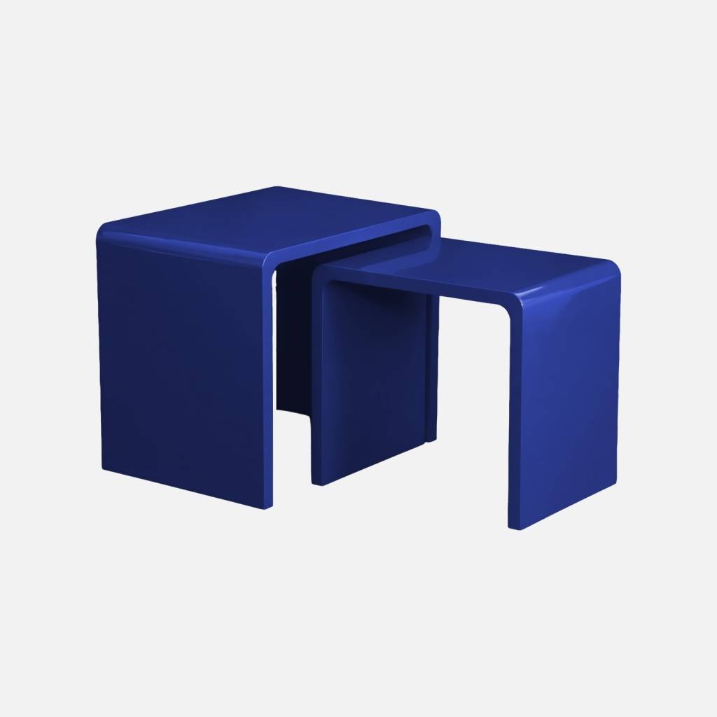 Lot de 2 tables gigognes finition glossy bleu