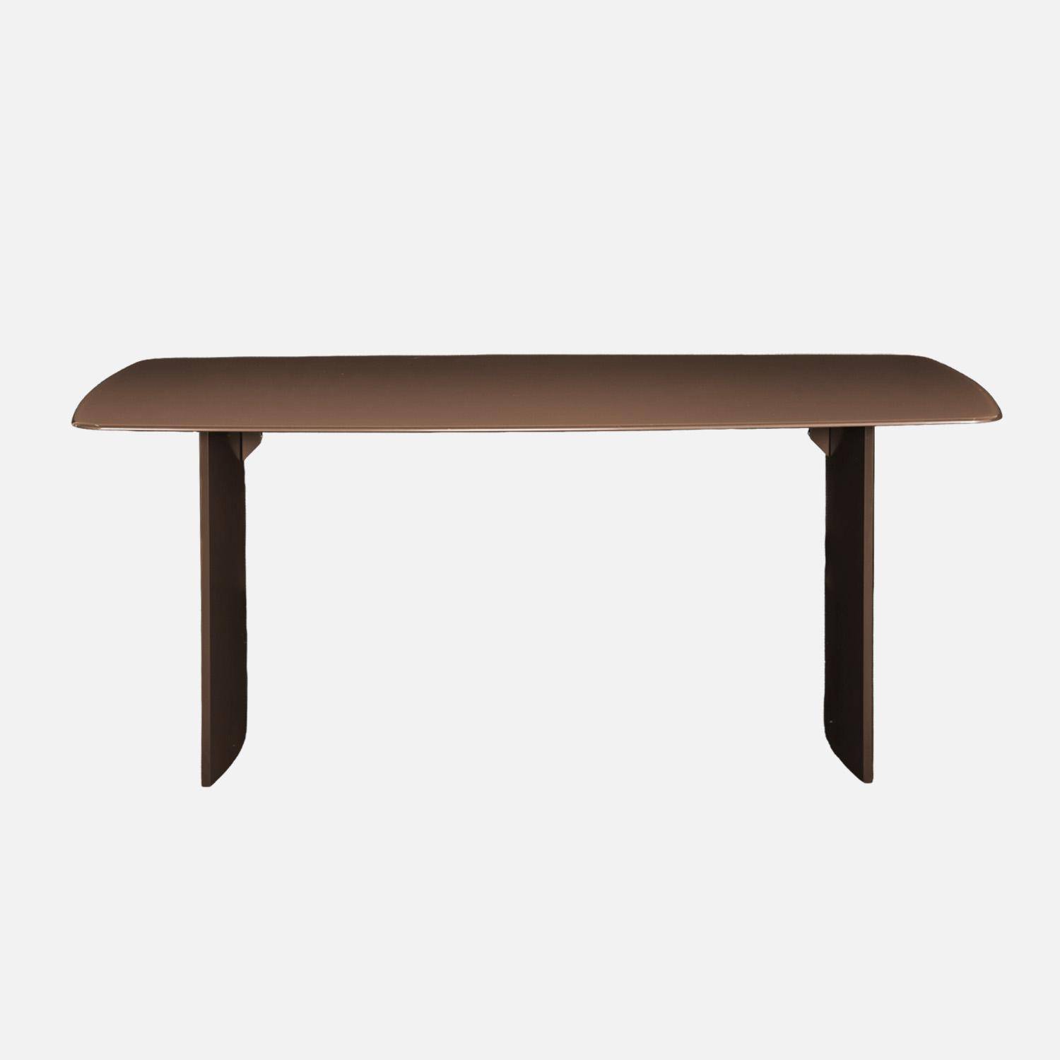 Mesa de comedor con tablero de vidrio templado acabado arenado, 8 plazas, Lior, Marrón, 180x90x76 cm Photo2
