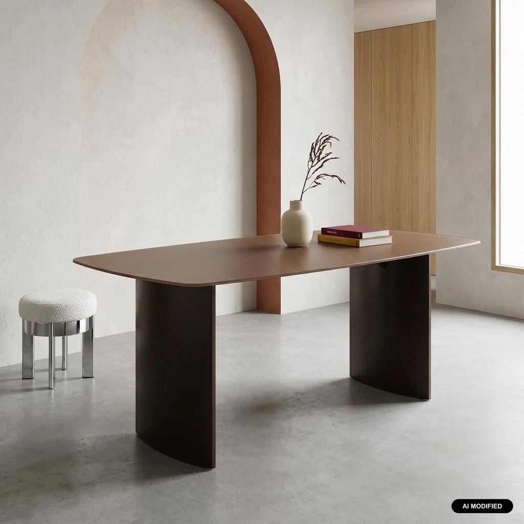 Mesa de comedor con tablero de vidrio templado acabado arenado, 8 plazas, Lior, Marrón, 180x90x76 cm Photo1