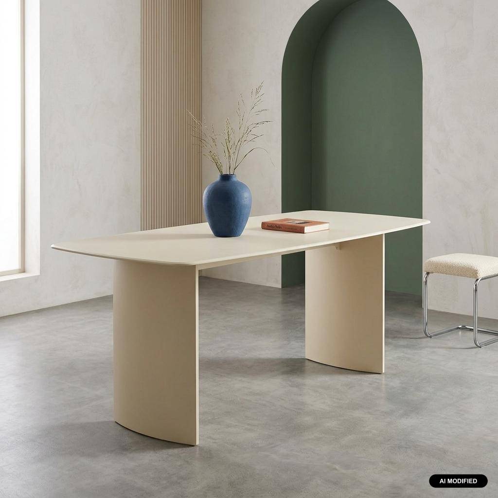 Mesa de comedor con tablero de vidrio templado acabado arenado, 8 plazas, Lior, Crema, 180x90x76 cm Photo1