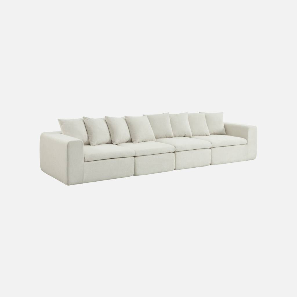 Modulaire zetel van chenille stof 4-zits wit