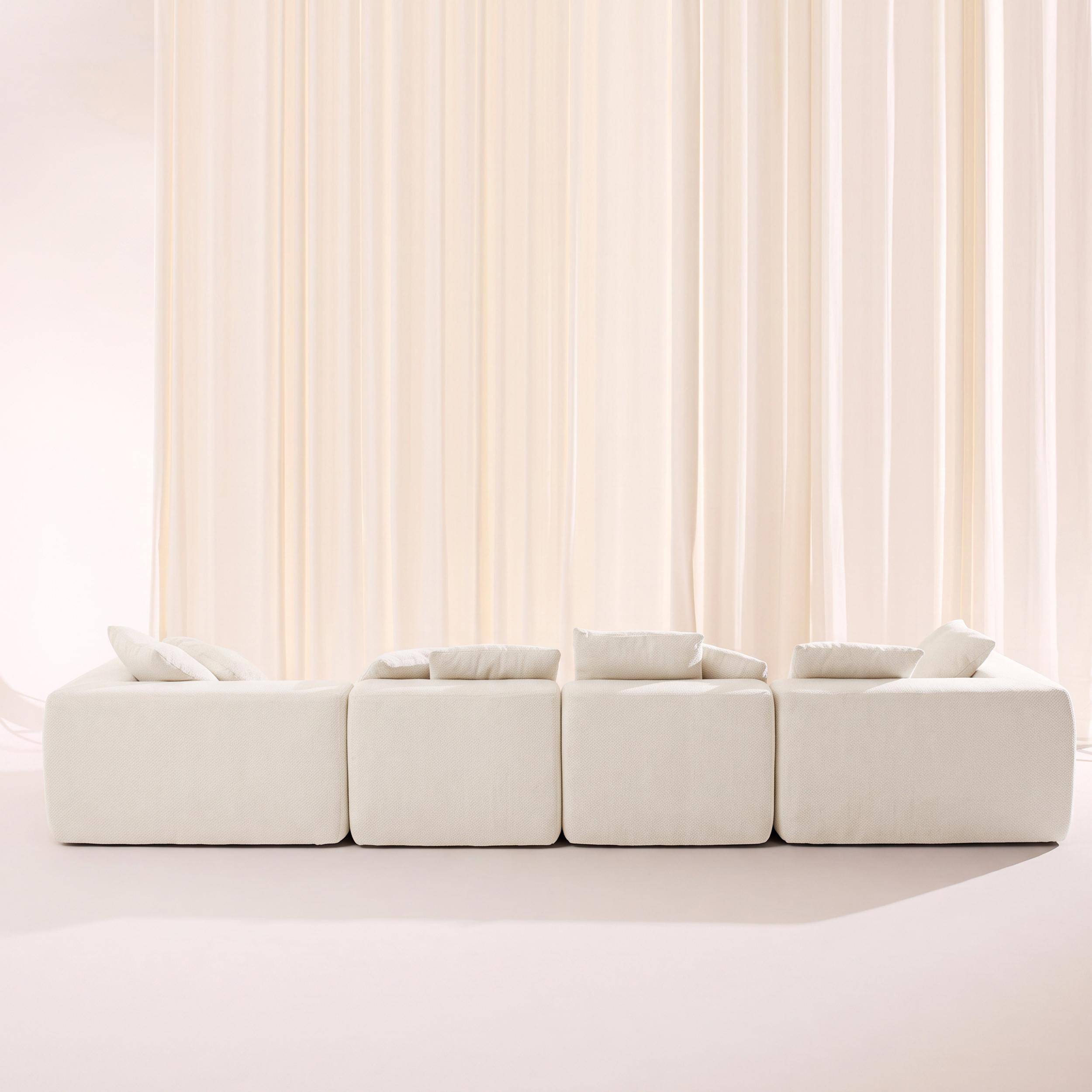Sofá envasado al vacío modular de tela chenilla, 5 plazas, Movi, Blanco, 362x110x62 cm,sweeek,Photo6
