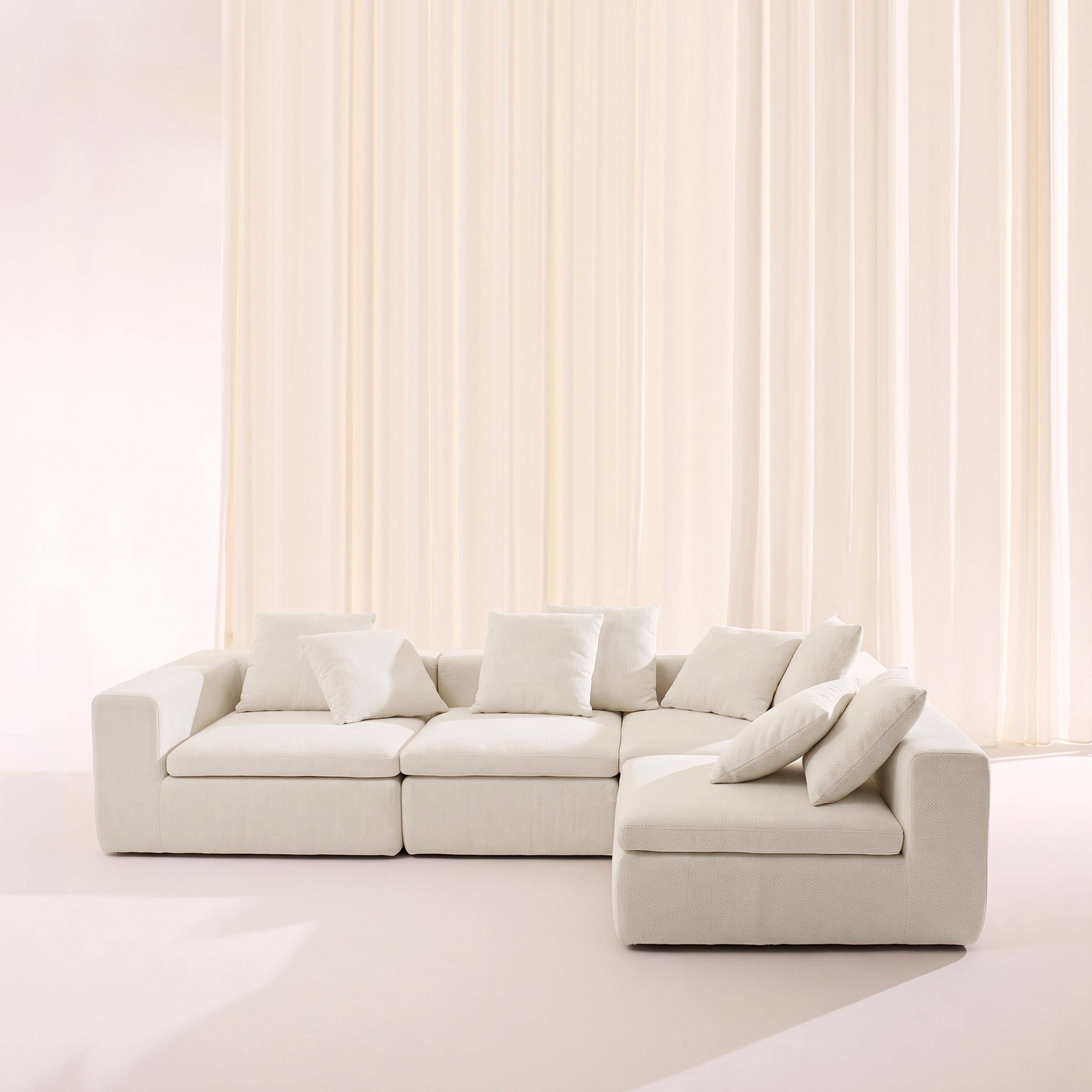 Sofá envasado al vacío modular de tela chenilla, 5 plazas, Movi, Blanco, 362x110x62 cm,sweeek,Photo3