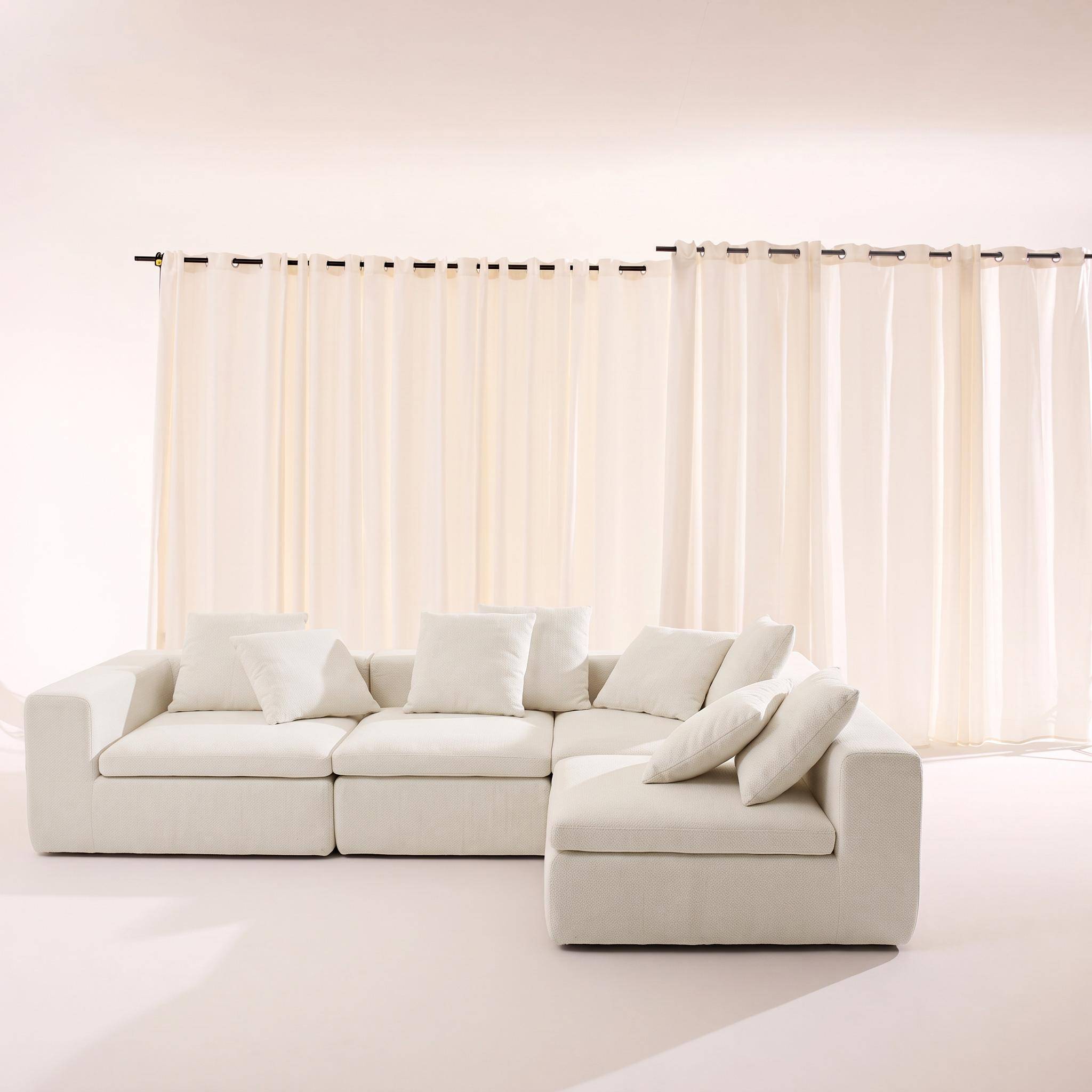 Canapé modulable tissu chenille 5 places blanc - Movi Photo3