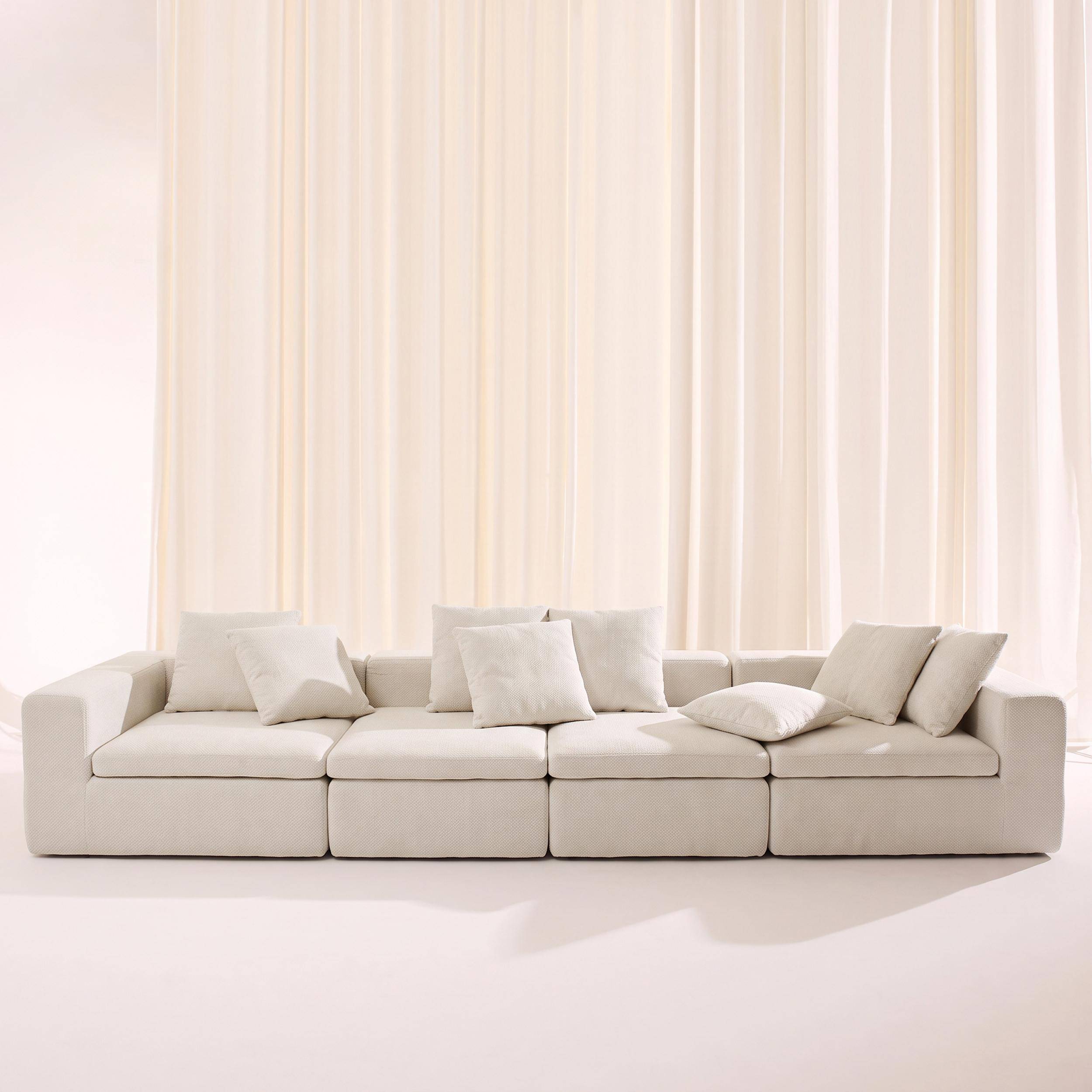 Sofá envasado al vacío modular de tela chenilla, 5 plazas, Movi, Blanco, 362x110x62 cm Photo1