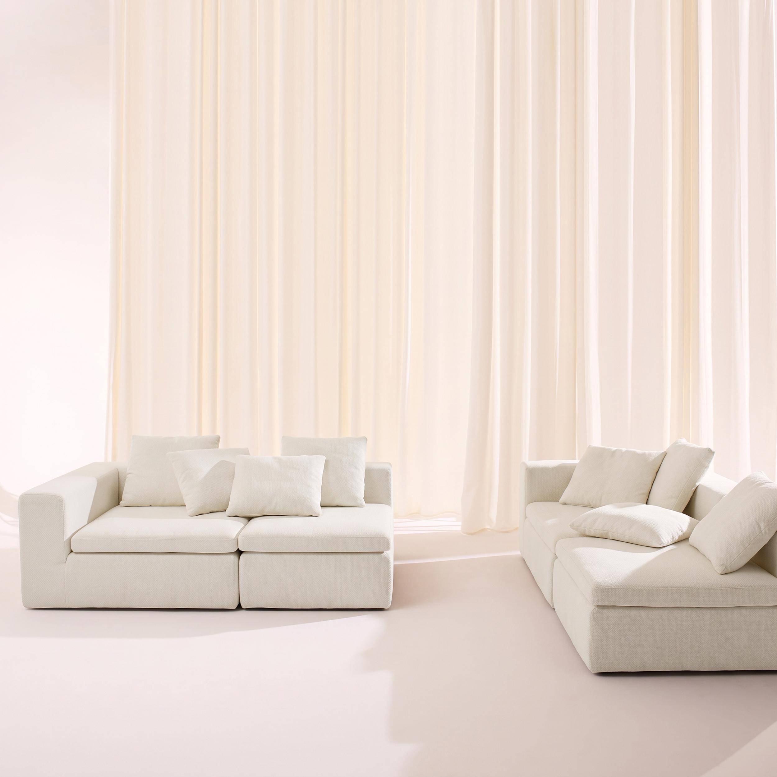 Sofá envasado al vacío modular de tela chenilla, 5 plazas, Movi, Blanco, 362x110x62 cm Photo2
