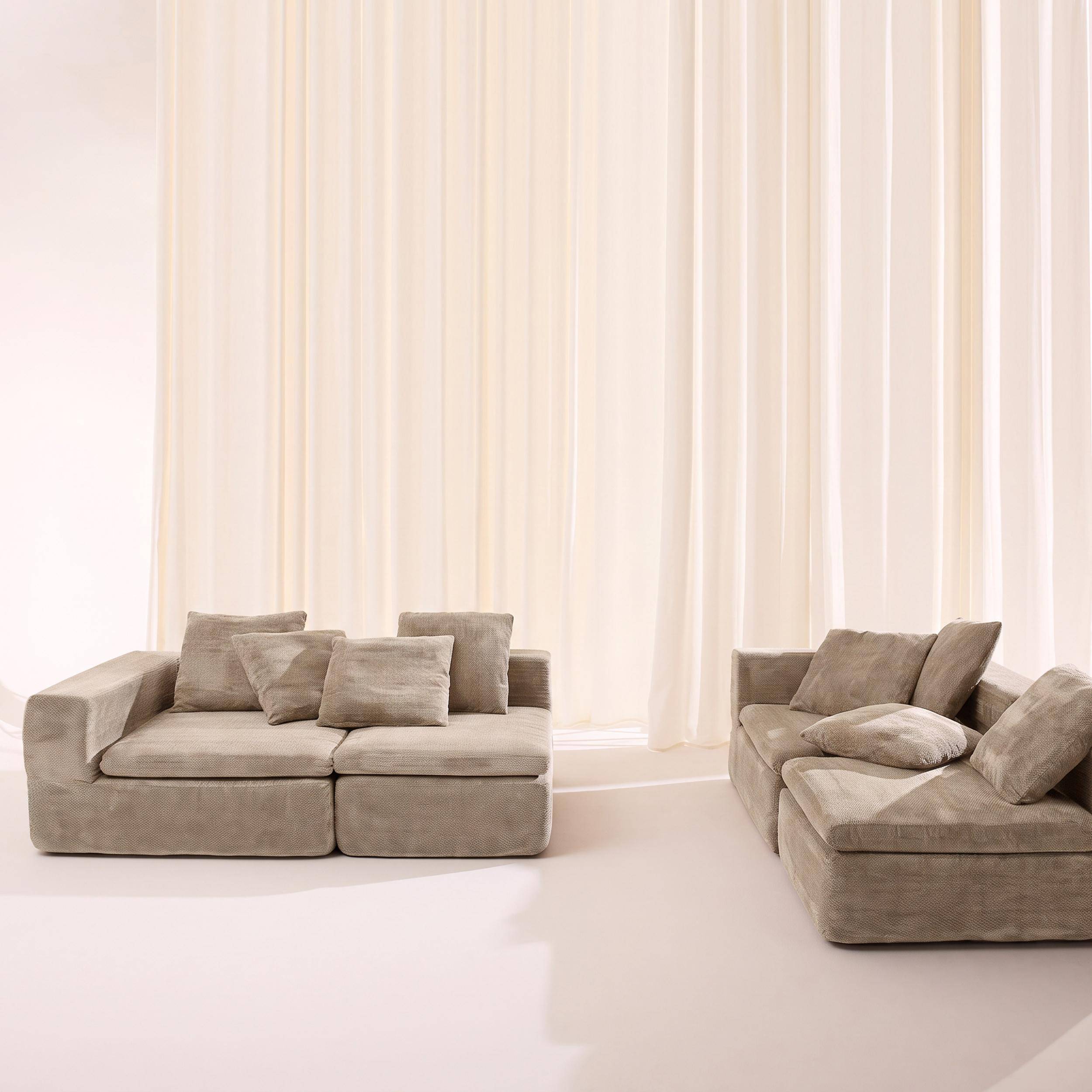 Sofá envasado al vacío modular de tela chenilla, 5 plazas, Movi, Beige oscuro, 362x110x62 cm Photo2
