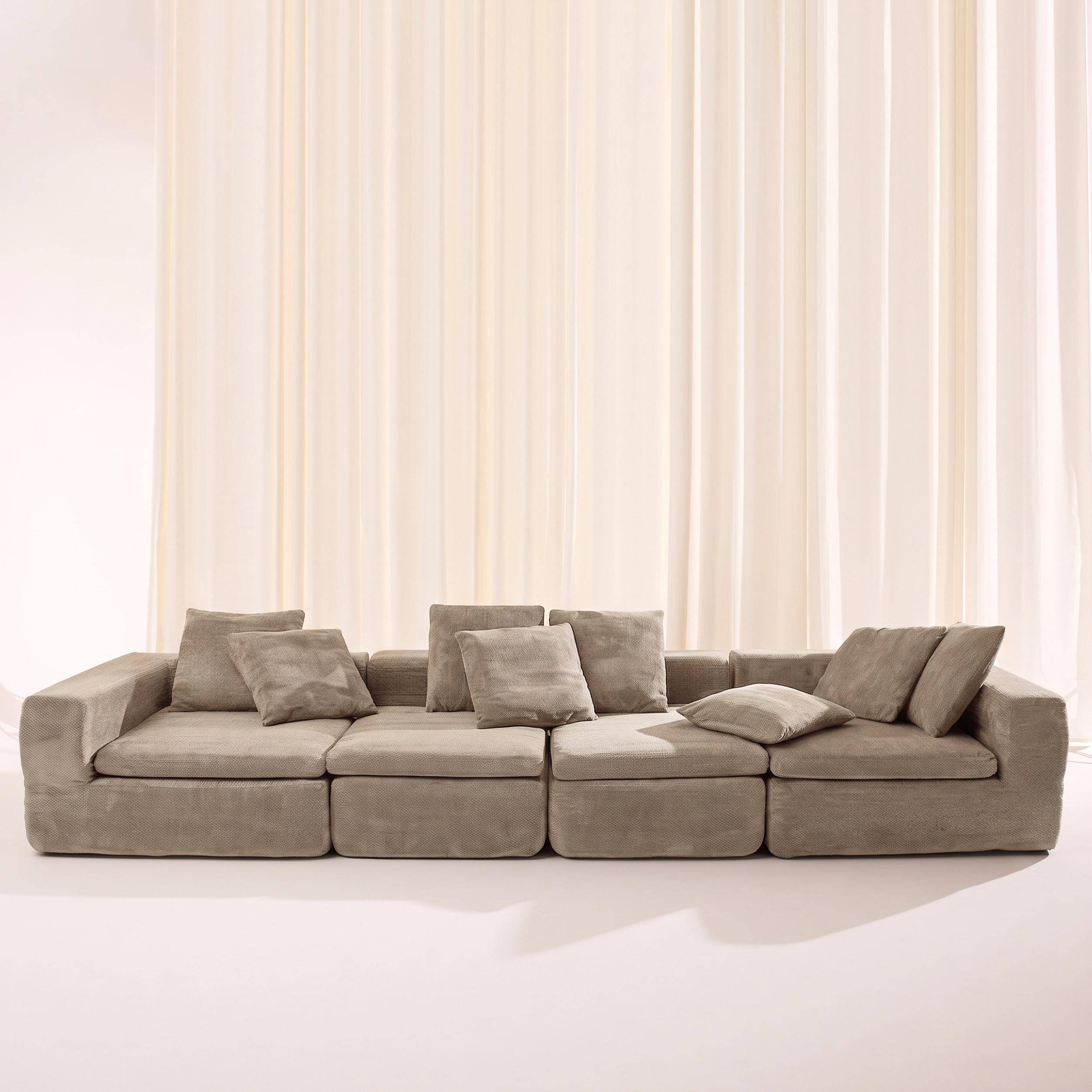 Sofá envasado al vacío modular de tela chenilla, 5 plazas, Movi, Beige oscuro, 362x110x62 cm Photo1