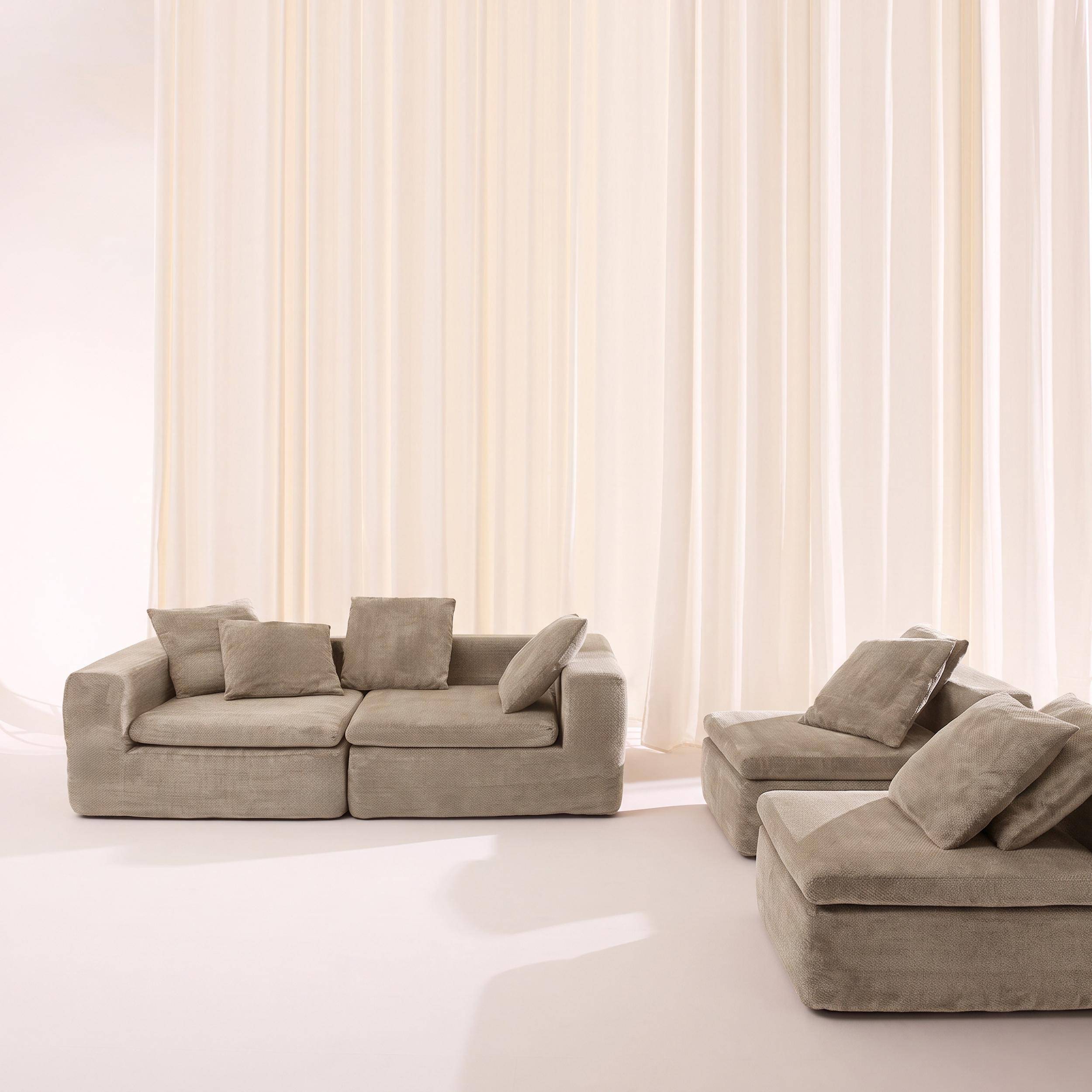 Sofá envasado al vacío modular de tela chenilla, 5 plazas, Movi, Beige oscuro, 362x110x62 cm Photo4