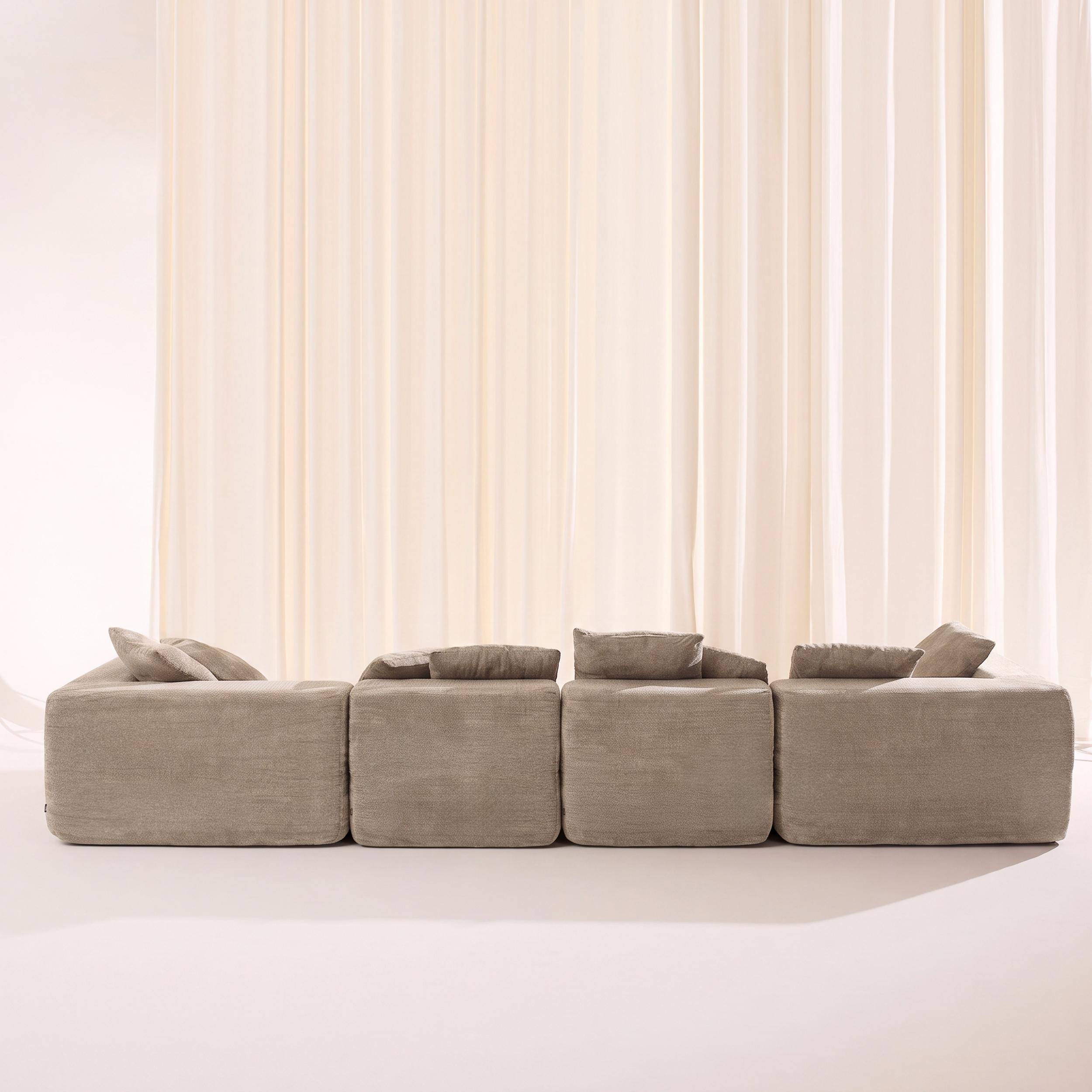 Sofá envasado al vacío modular de tela chenilla, 5 plazas, Movi, Beige oscuro, 362x110x62 cm,sweeek,Photo6