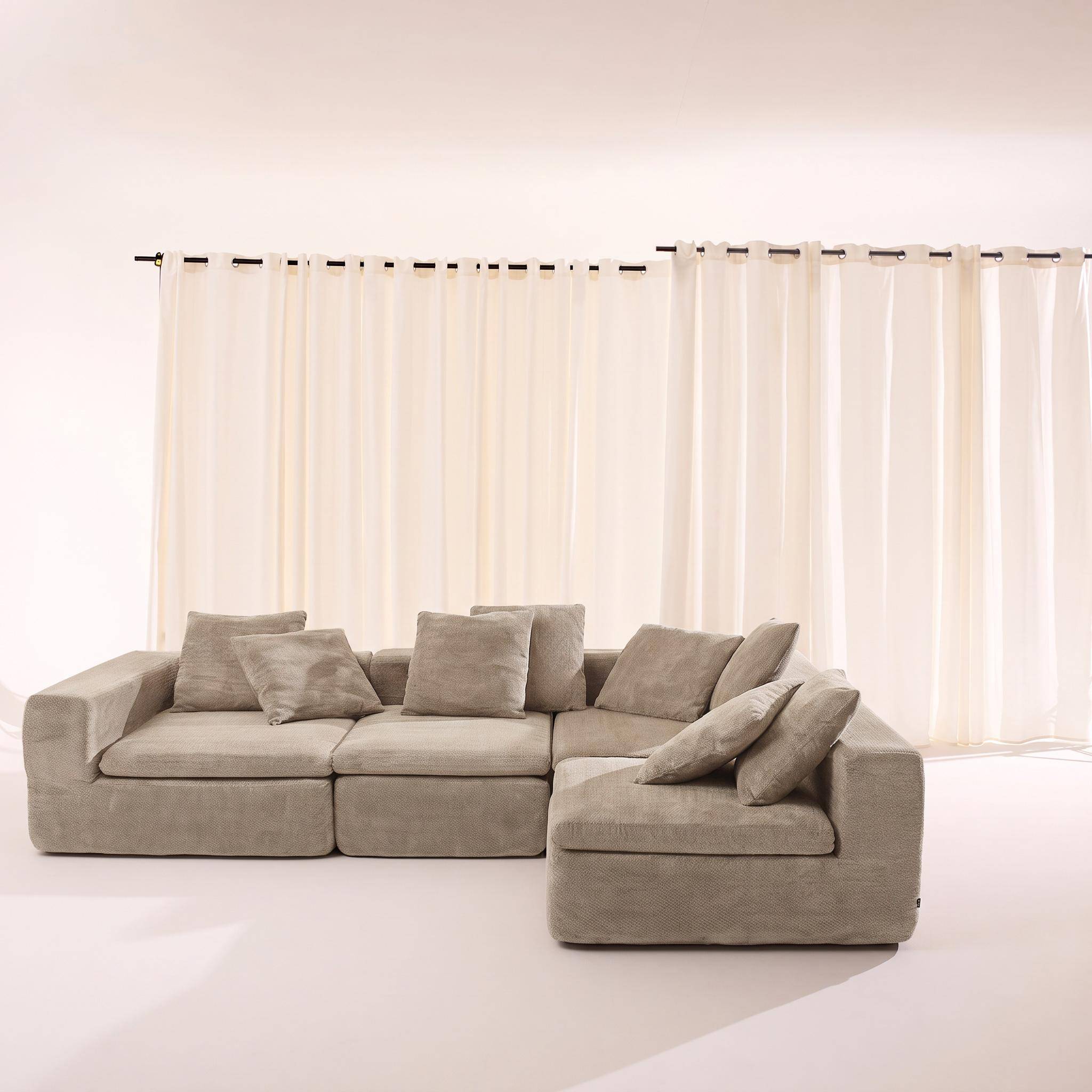 Modulaire modules voor 5-zits zetel van chenille stof donkerbeige - Movi Photo3
