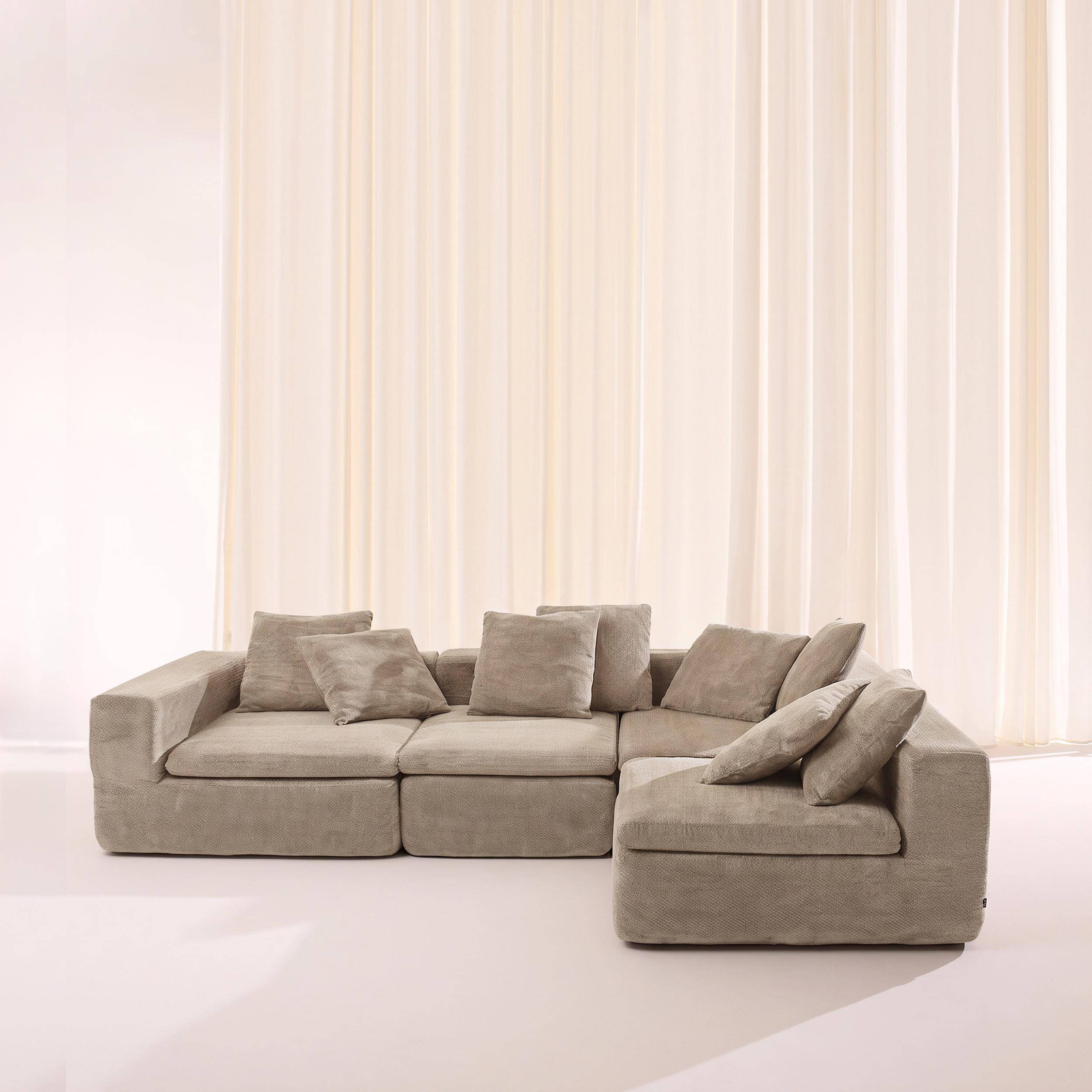 Sofá envasado al vacío modular de tela chenilla, 5 plazas, Movi, Beige oscuro, 362x110x62 cm,sweeek,Photo3