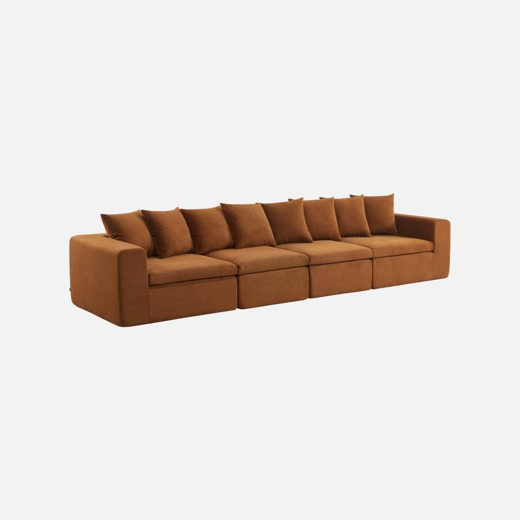 Modulaire zetel van chenille stof 4-zits terracotta