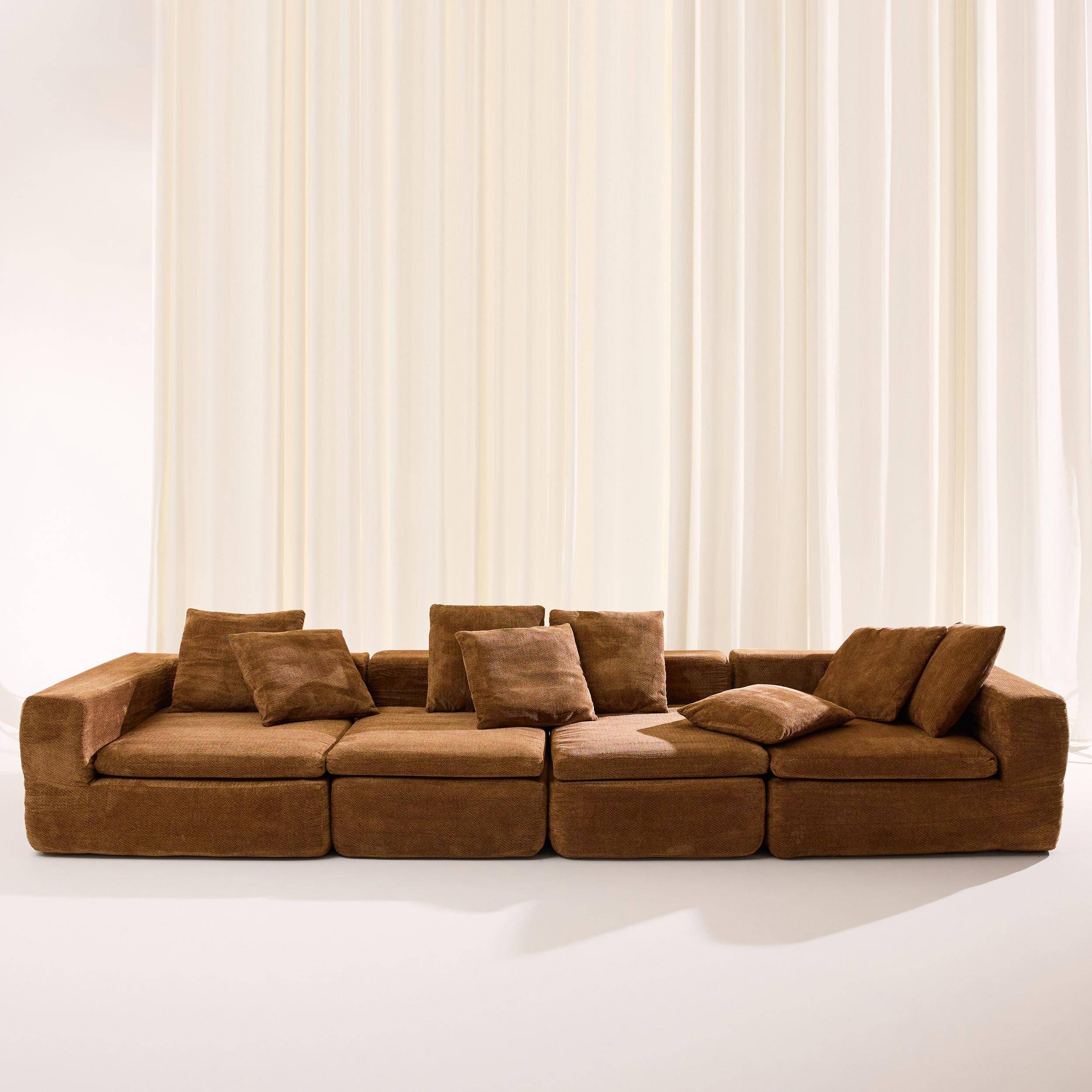 Sofá envasado al vacío modular de tela chenilla, 5 plazas, Movi, Terracota, 362x110x62 cm Photo1