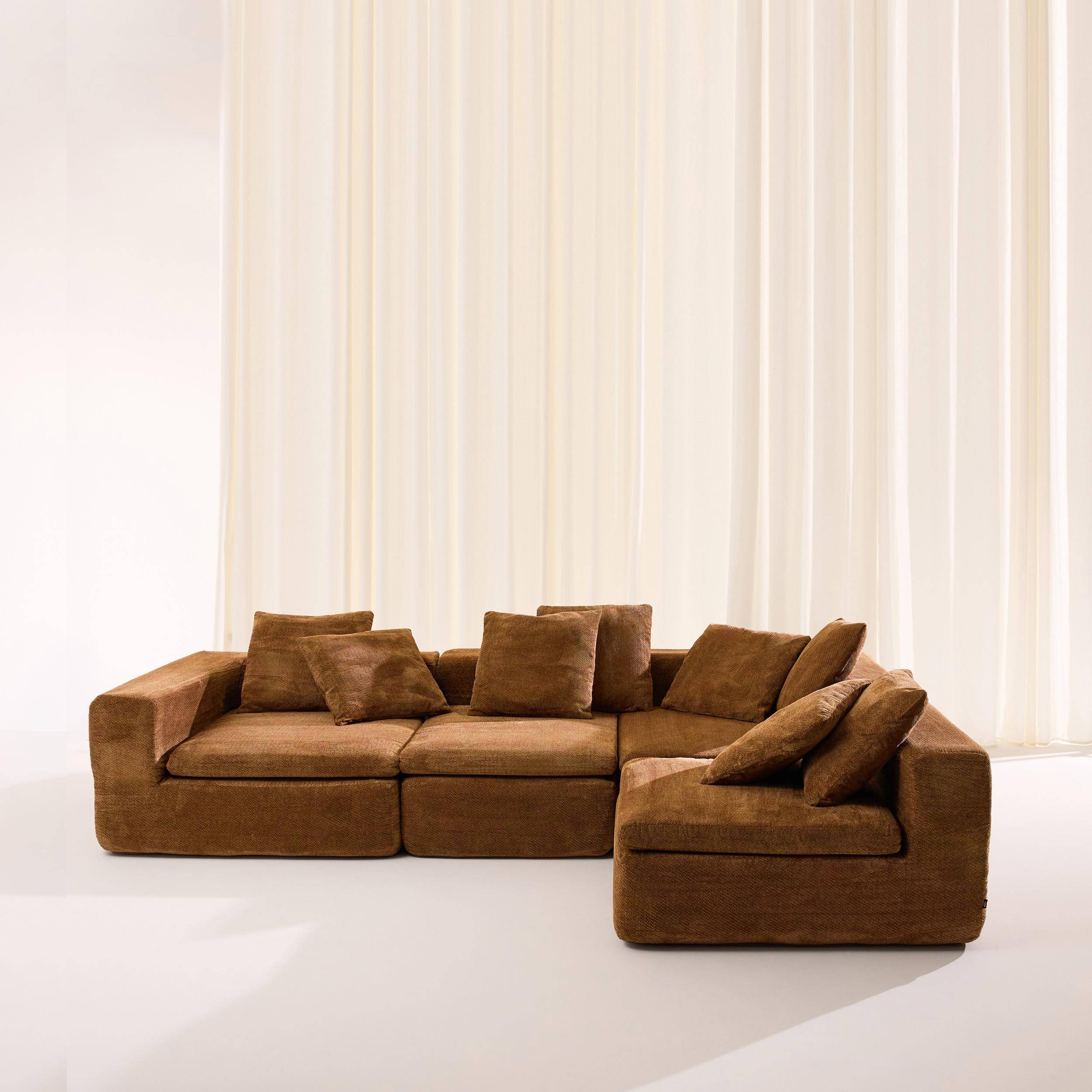 Sofá envasado al vacío modular de tela chenilla, 5 plazas, Movi, Terracota, 362x110x62 cm Photo3