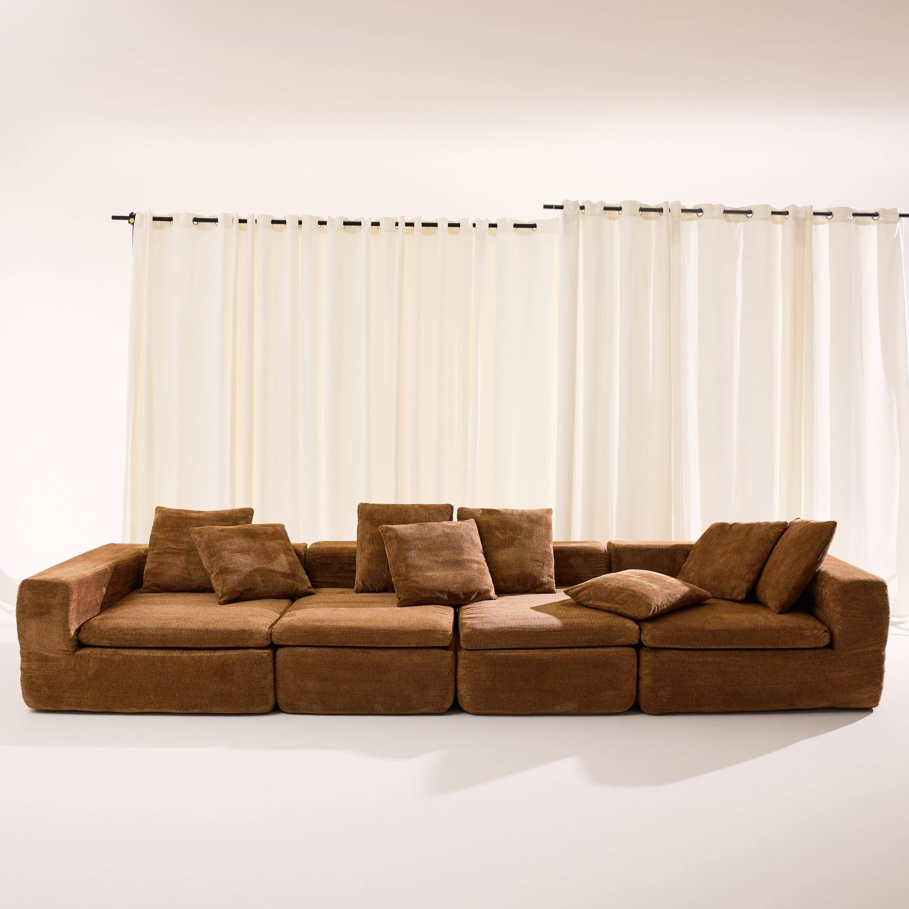 Canapé modulable tissu chenille 5 places terracotta - Movi Photo1