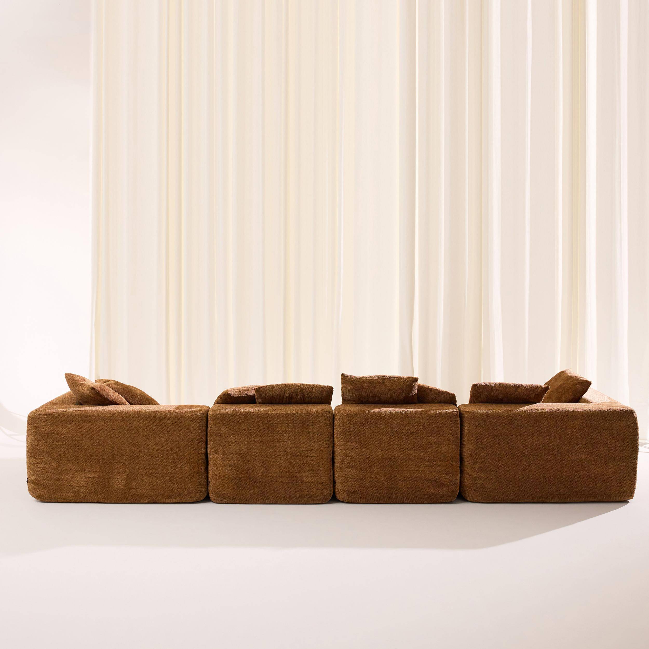 Sofá envasado al vacío modular de tela chenilla, 5 plazas, Movi, Terracota, 362x110x62 cm Photo6