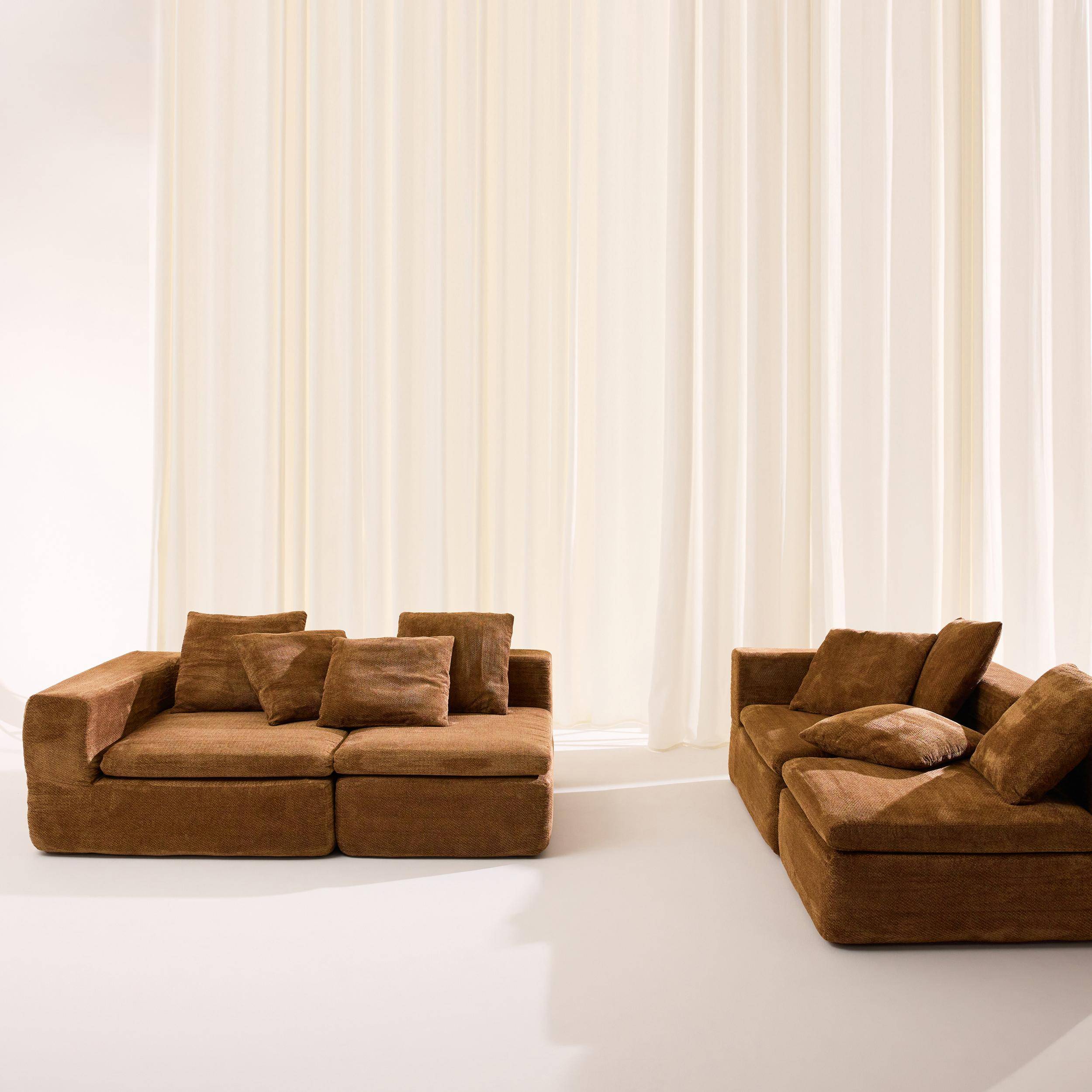 Sofá envasado al vacío modular de tela chenilla, 5 plazas, Movi, Terracota, 362x110x62 cm Photo2
